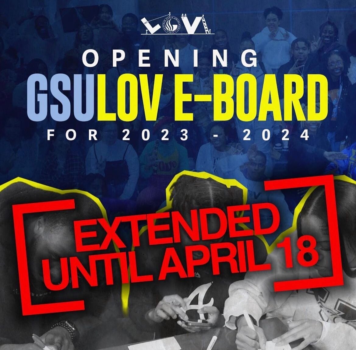 ⚠️GSU E-BOARD CLOSE TODAY AT 11:59PM⚠️ 

Interested in community service and leadership experience? 🥳 Come join the executive board of LOV at GSU! 

Click the link in our bio to apply and read more about what each open position has to offer!