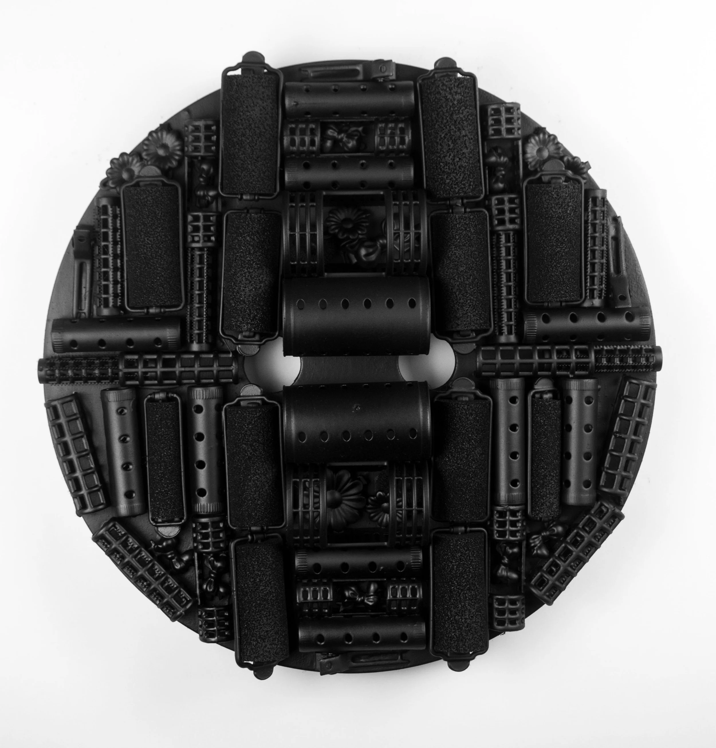 Shirley Temple Curls 12” Wood Round Panel with Found Objects