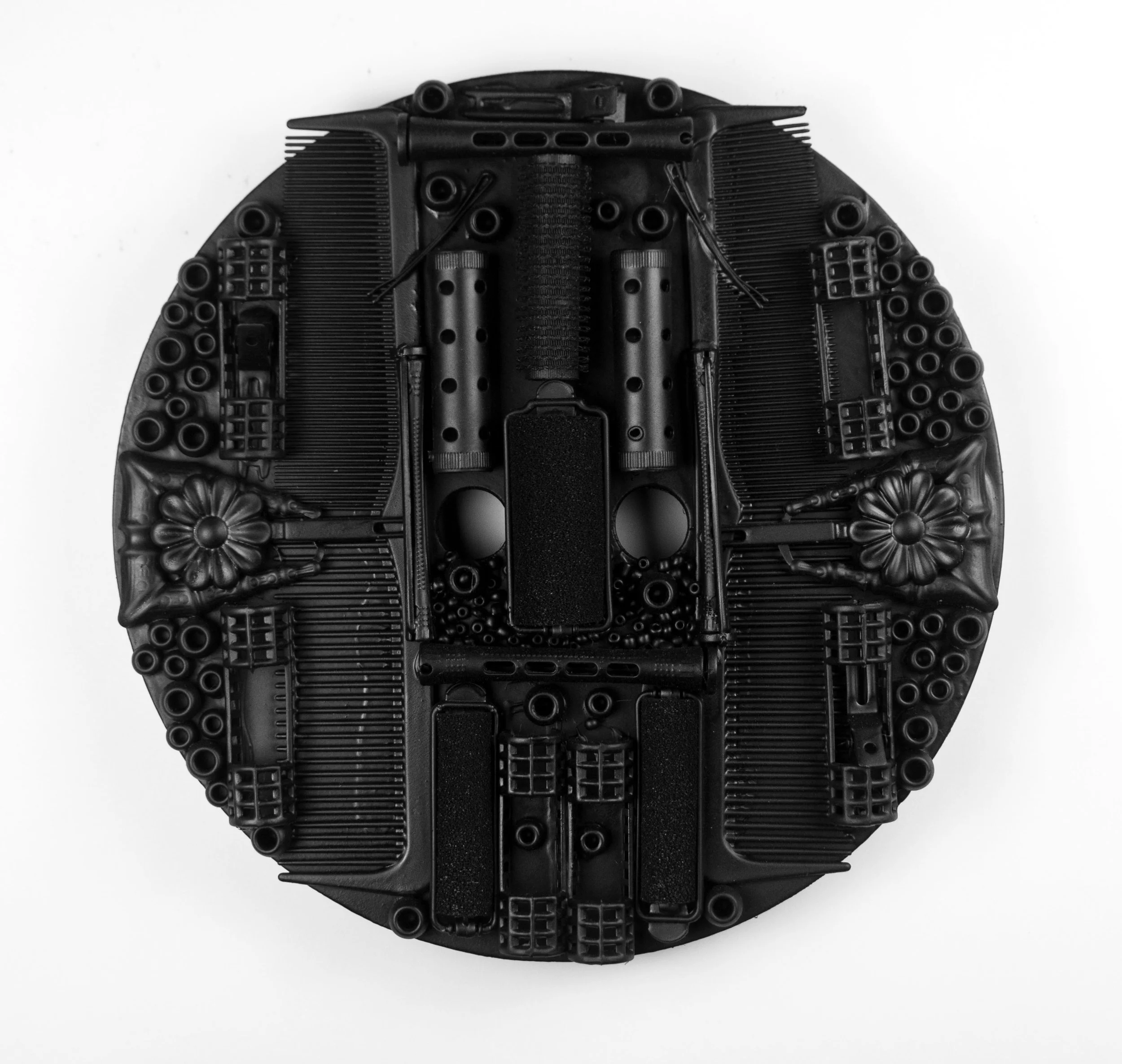 Comb As You Are 2025 10” Wood Round Panel with Found Objects