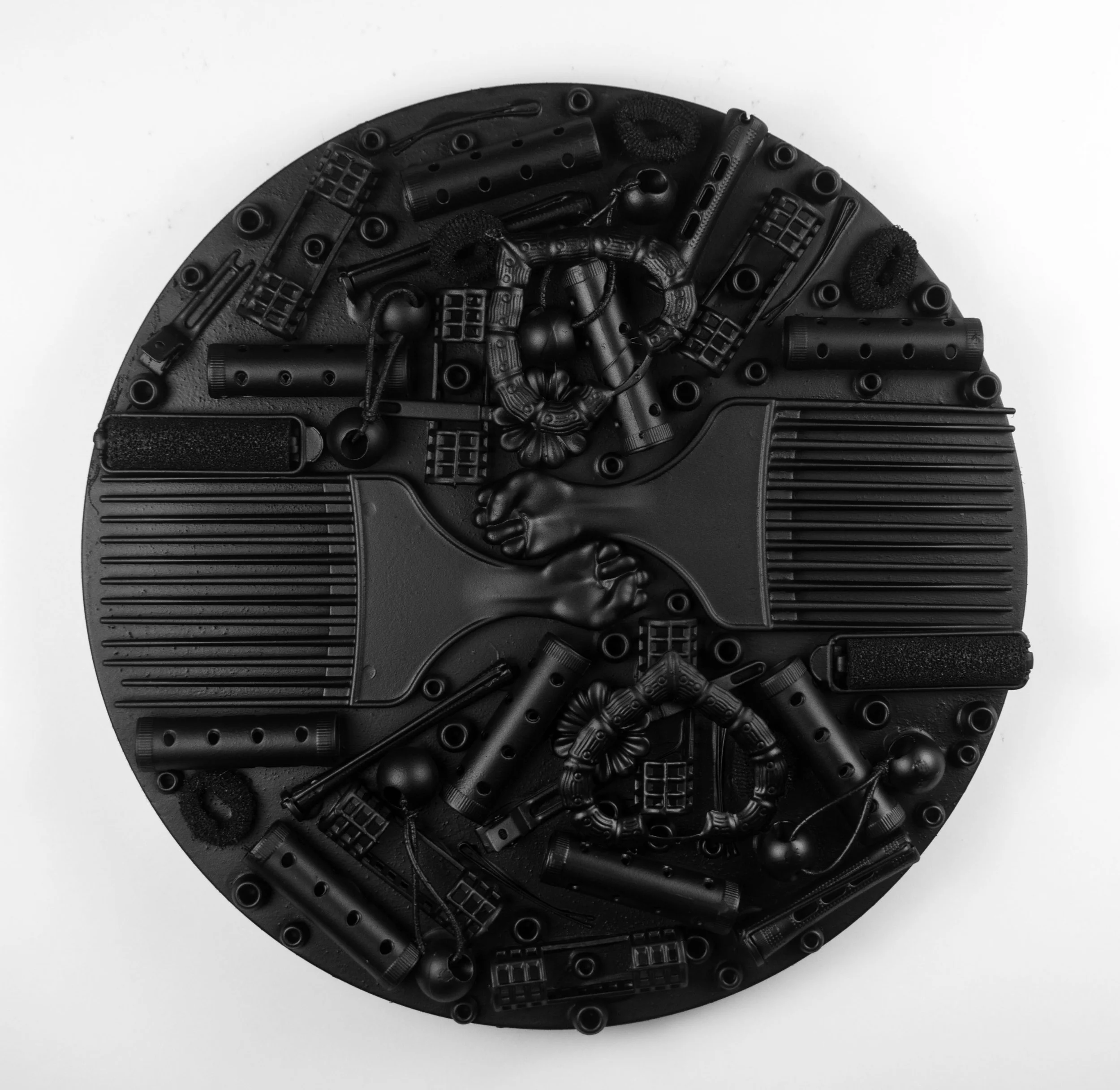 Lift Every Strand 2025 12” Wood Round Panel with Found Objects