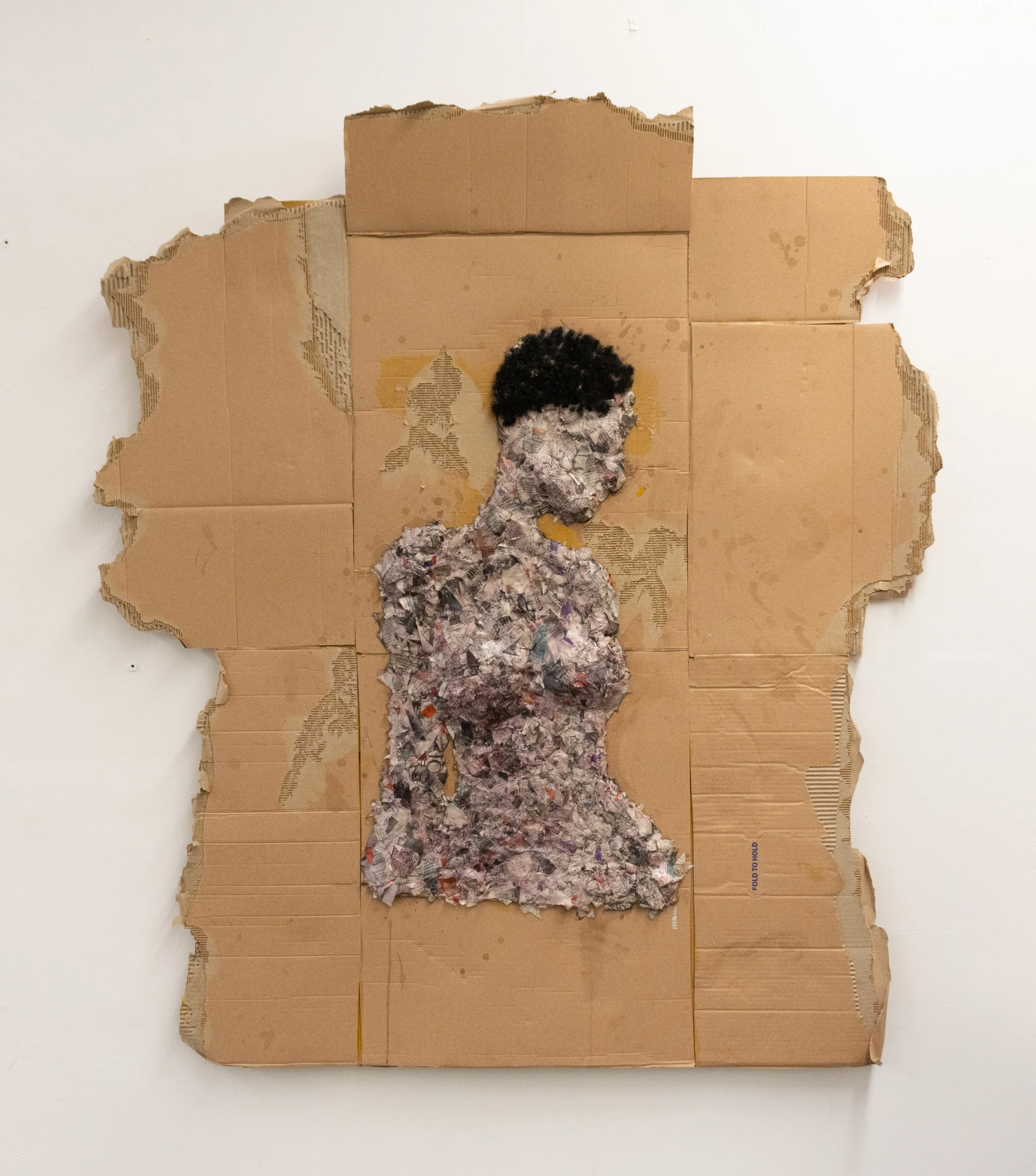 Anyahs Self Portrait 2021 Recycled cardboard, Newspaper, Human Hair 