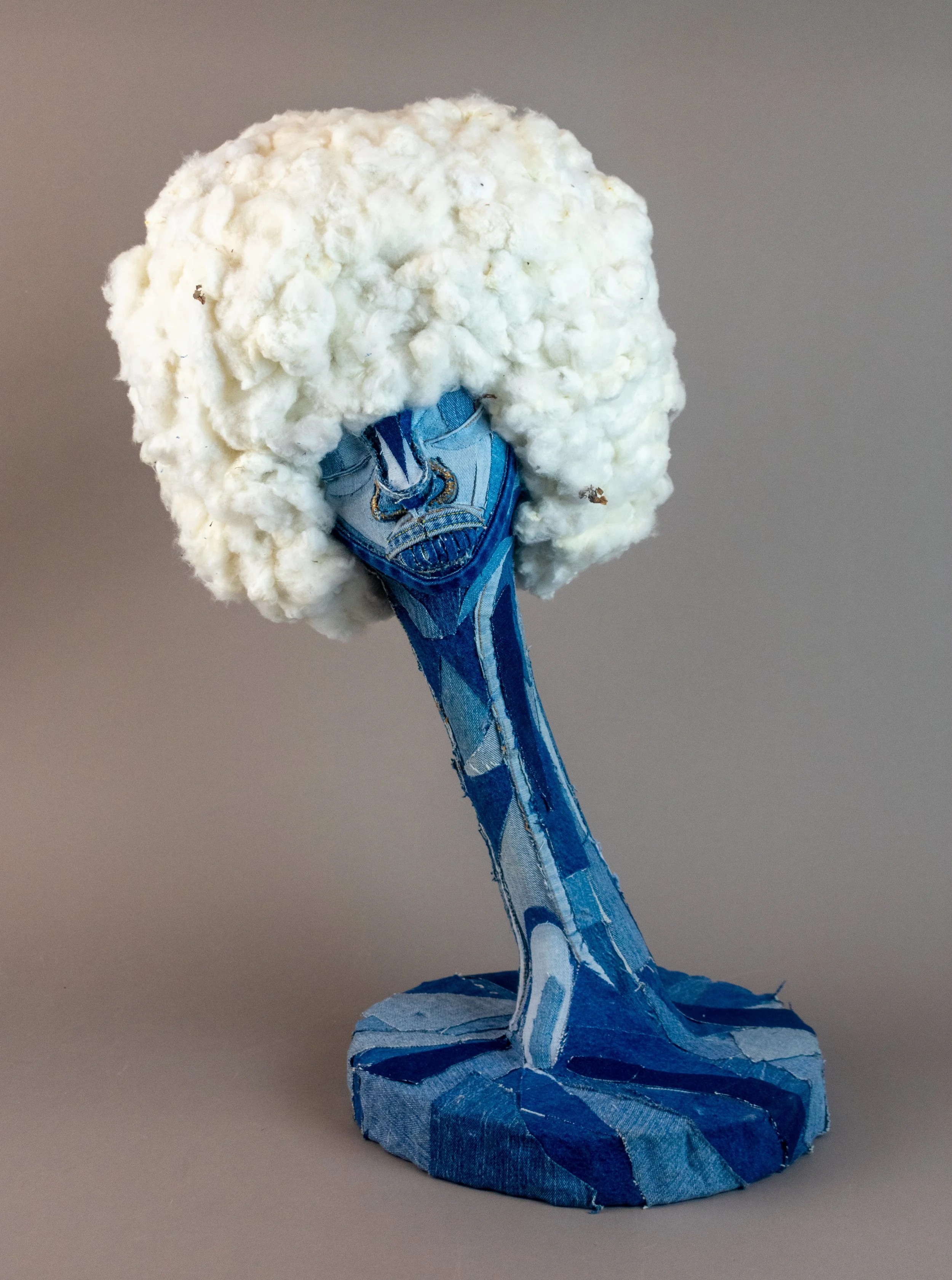 3 Gens 2021 ( Third Figure) Second hand denim, Raw cotton, Foam, Wood 