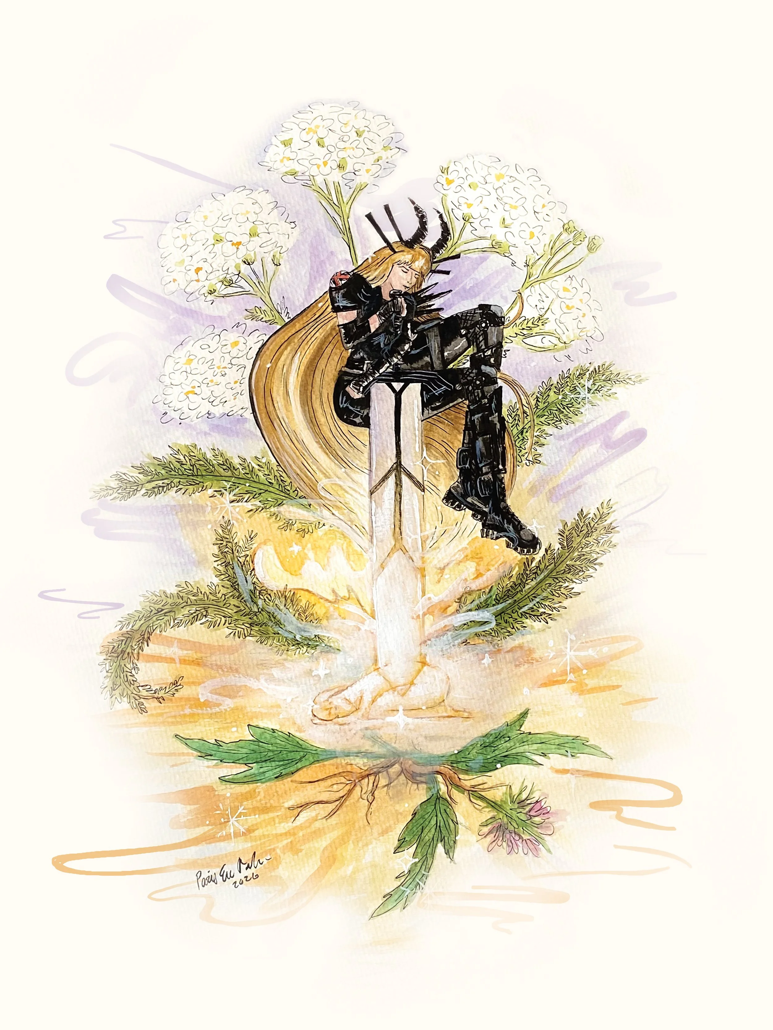 Shadow Magik, watercolor, ink colored pencil, Magik Fanart