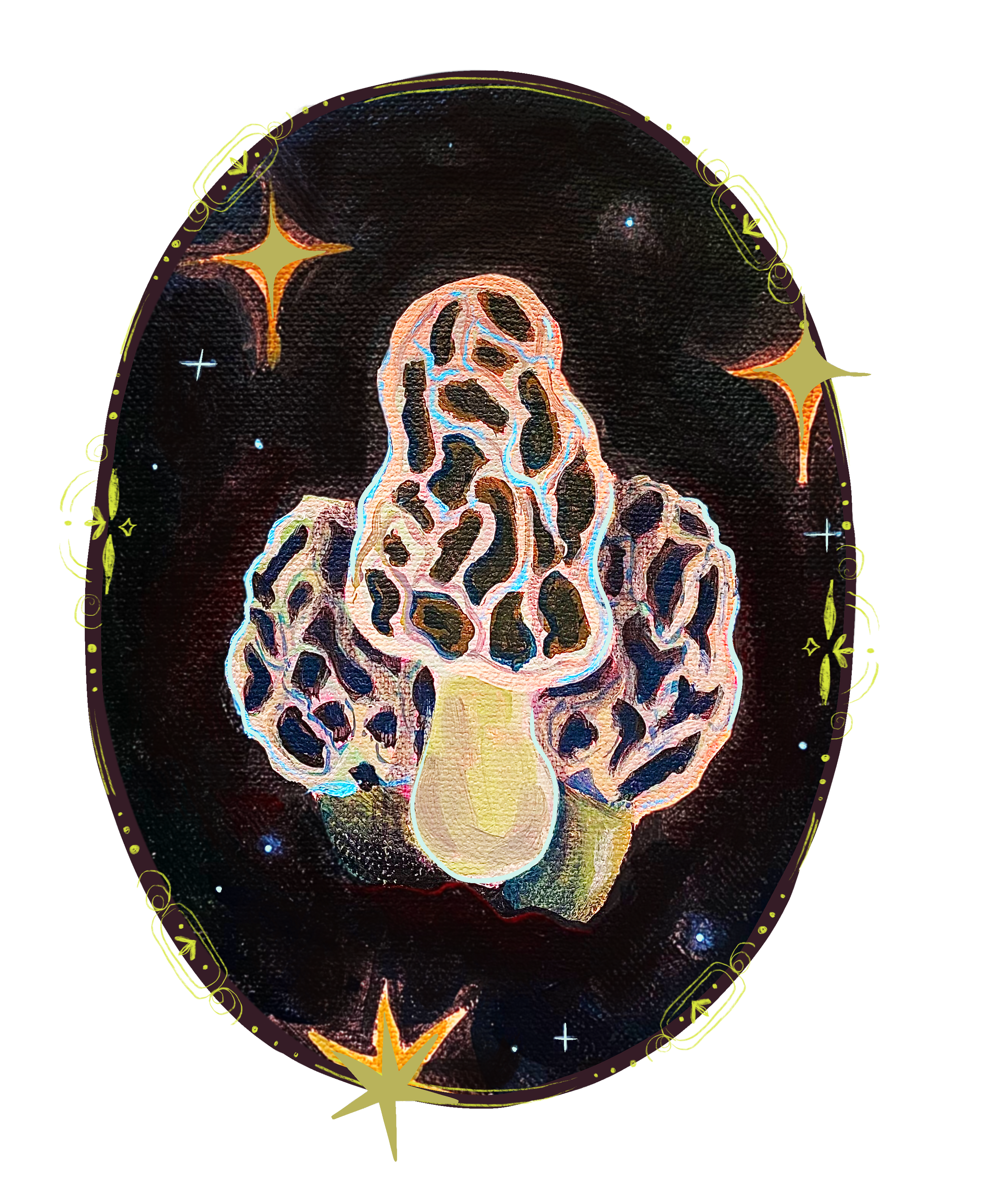 Magical Morels - Acrylic on canvas, digital embellishments