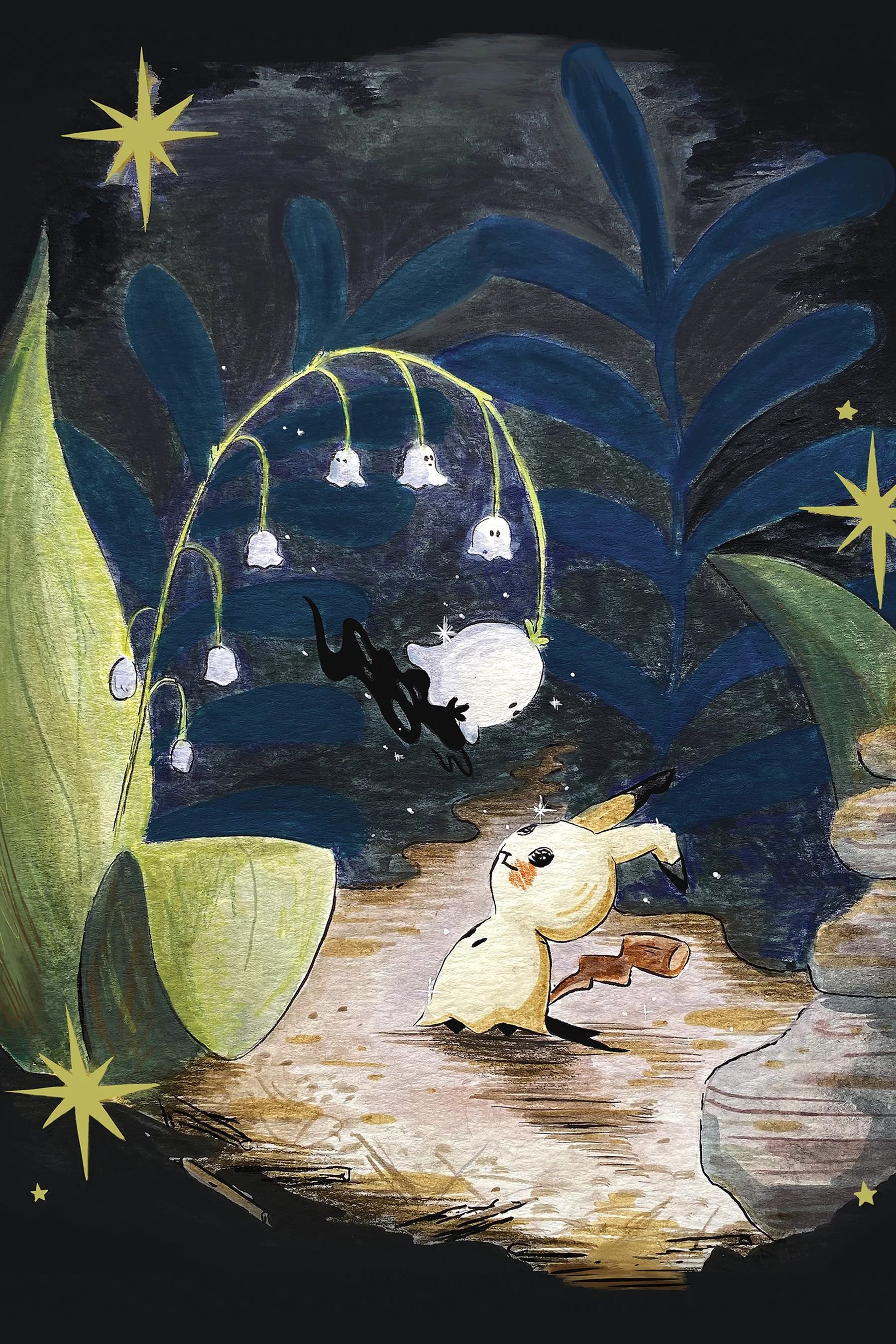 When They Met, original character meets Mimikyu, Pokemon Fanart, mixed media