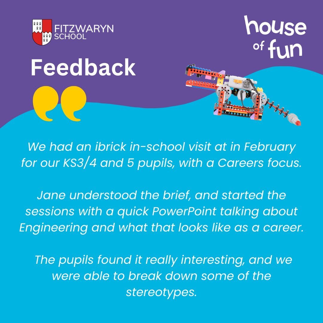 We love to hear feedback from the schools we work with...

We visited Fitzwaryn School in February and here is what they had to say...

&quot;We had an ibrick in-school visit at in February for our KS3/4 and 5 pupils, with a Careers focus. The pupils