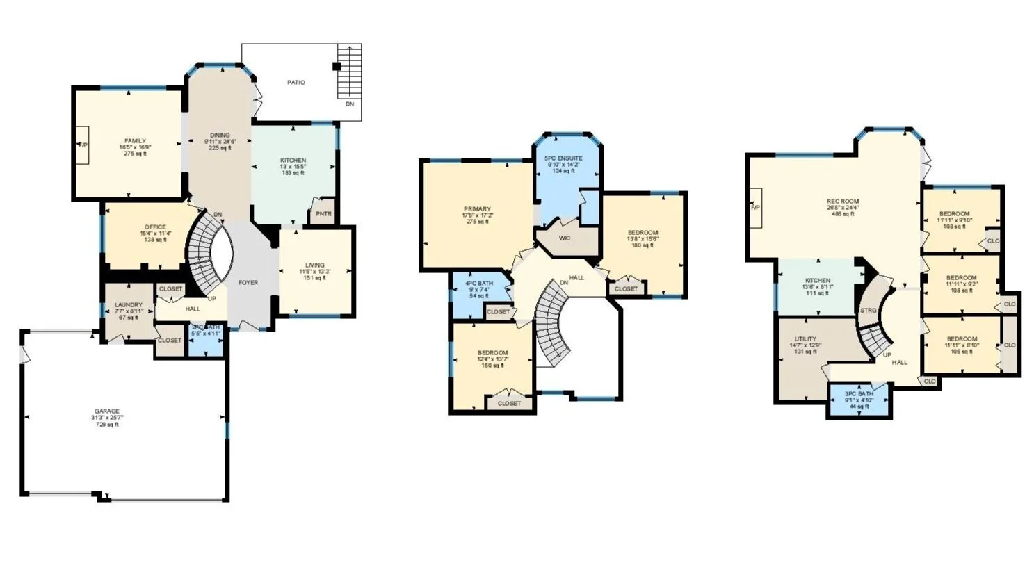 Detailed furnished real estate floor plan showing a Saskatoon home across multiple levels