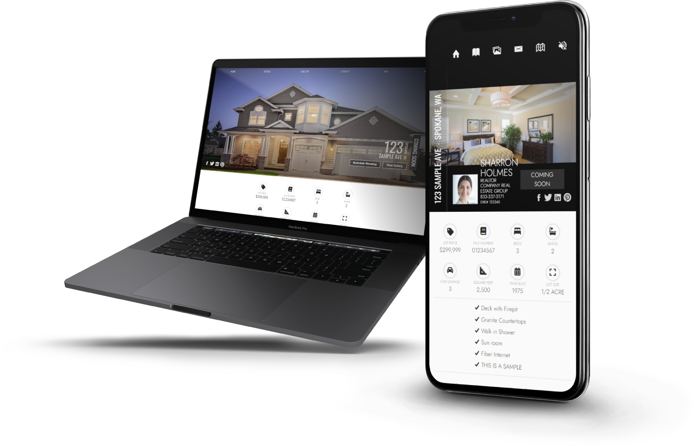 Property website displayed on a laptop and phone as part of Scott Prokop Photography listing-marketing delivery