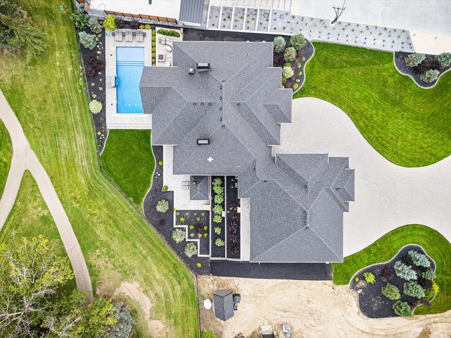 Top-down aerial view showing the layout of a large residential property