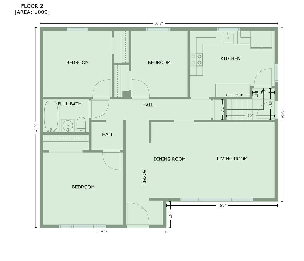 Gross living area plan showing exterior measurements around a residential building footprint