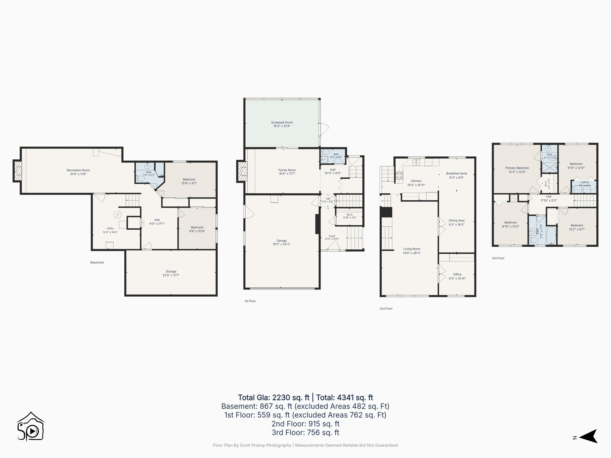 Multi-level floor plan showing the layout of a larger Saskatchewan home across several floors