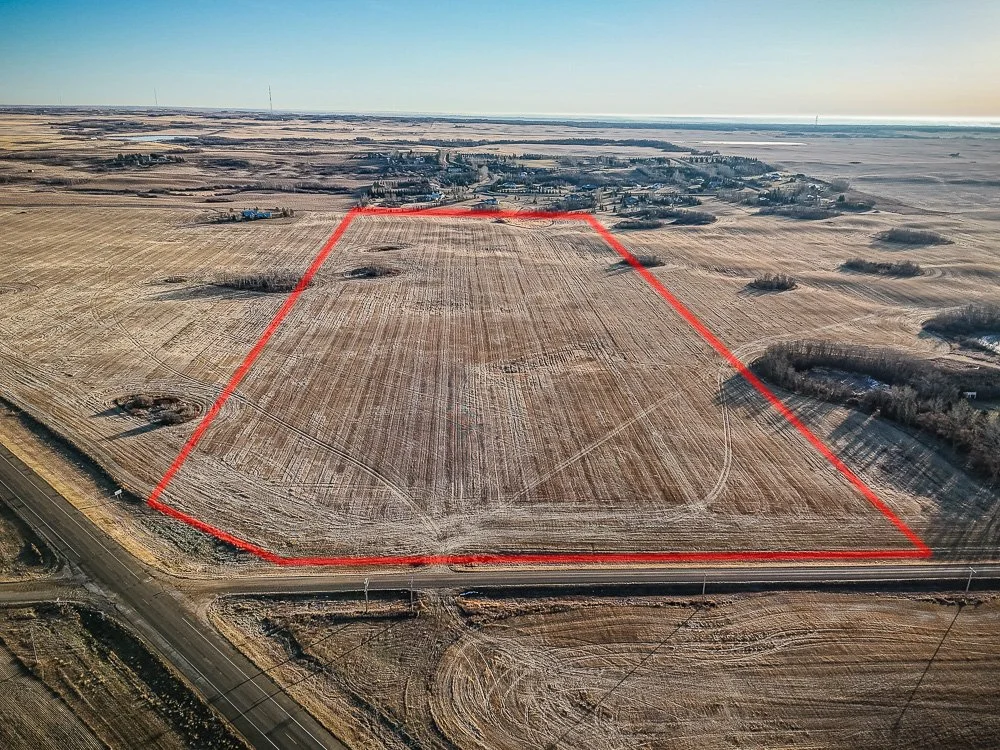 Aerial property photograph with an approximate marketing boundary overlay