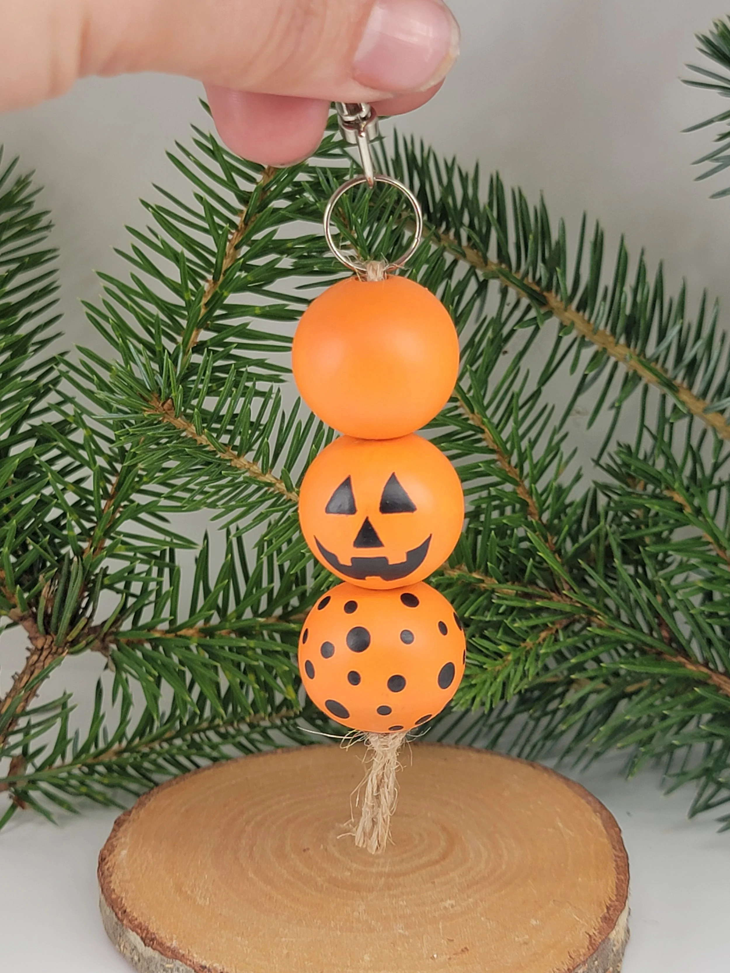 Hand-Painted Jack-O’-Lantern Wood Bead Keychain