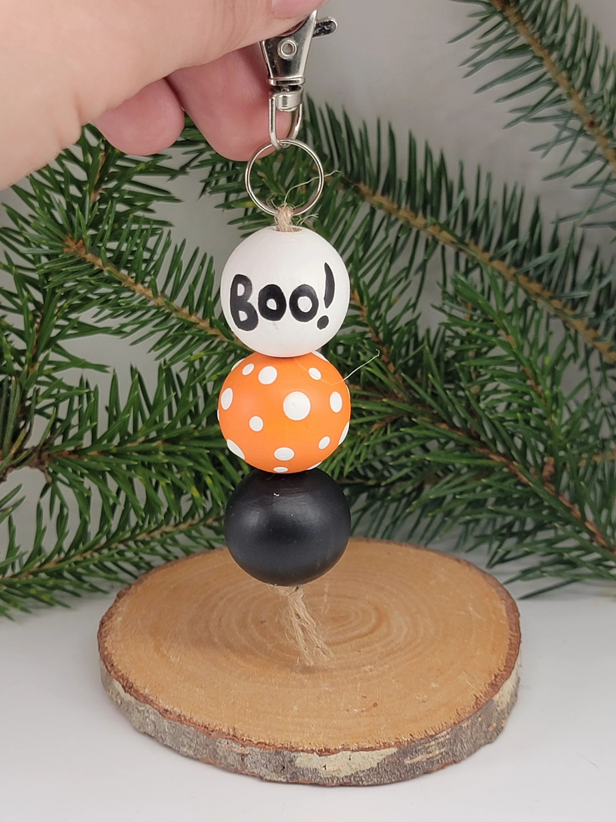 Boo! – Hand-Painted Halloween Wood Bead Keychain
