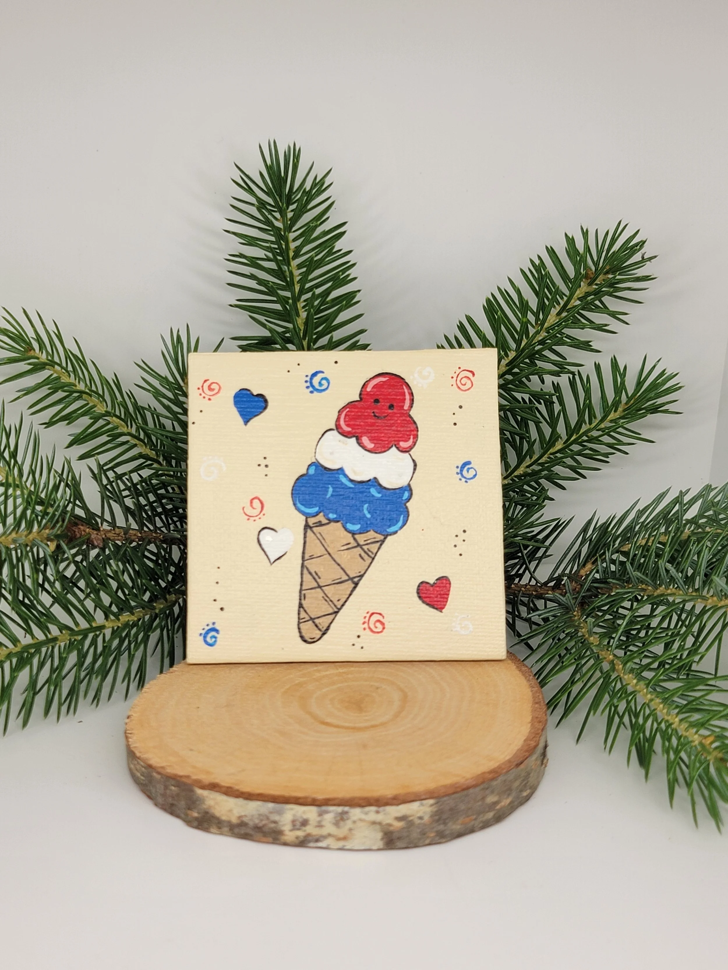 Hand-Painted Patriotic Ice Cream Refrigerator Magnet Canvas Kitchen Decor | Handmade Fourth of July Gift