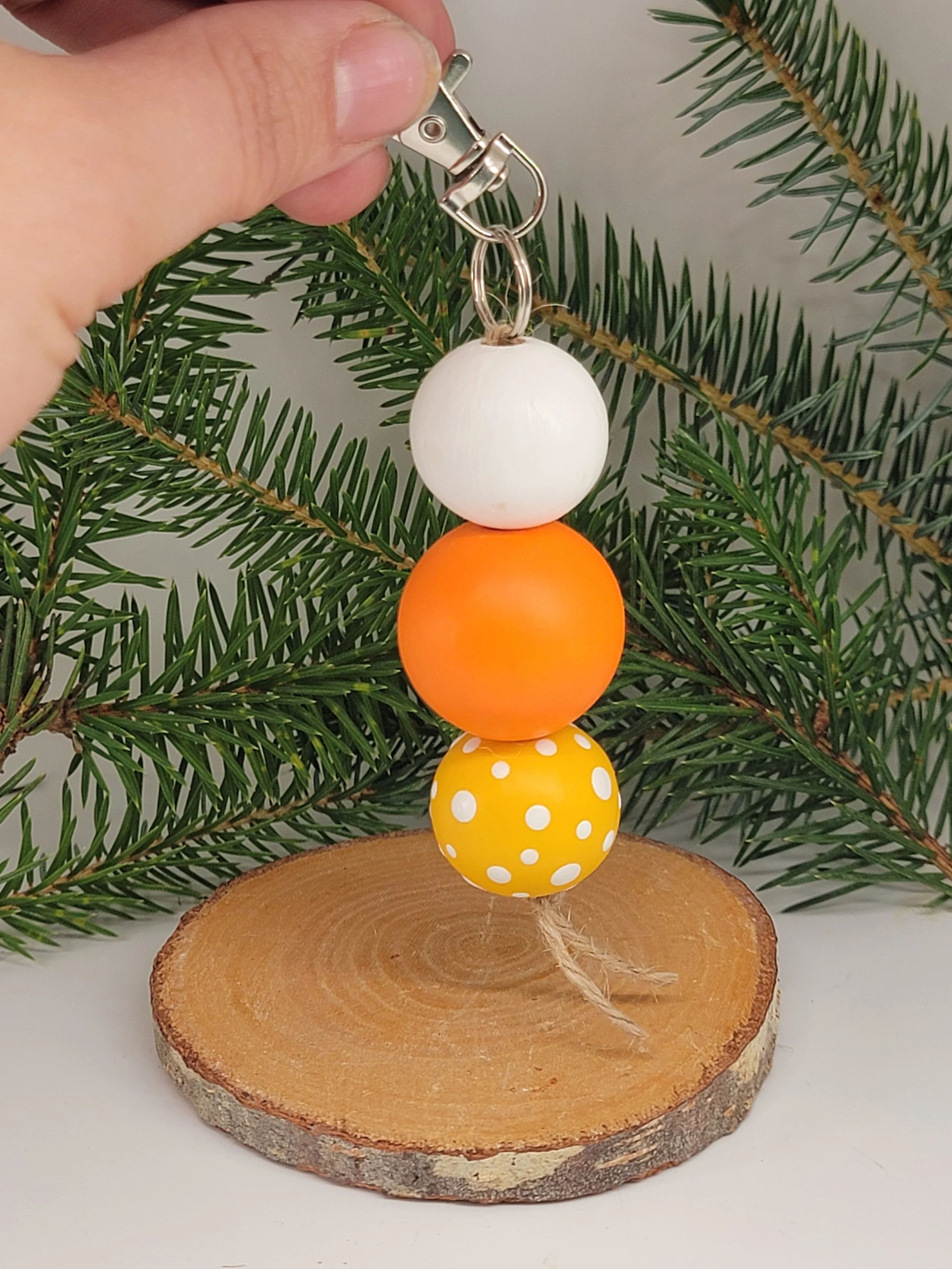 Sunshine Dots – Hand-Painted Wood Bead Keychain
