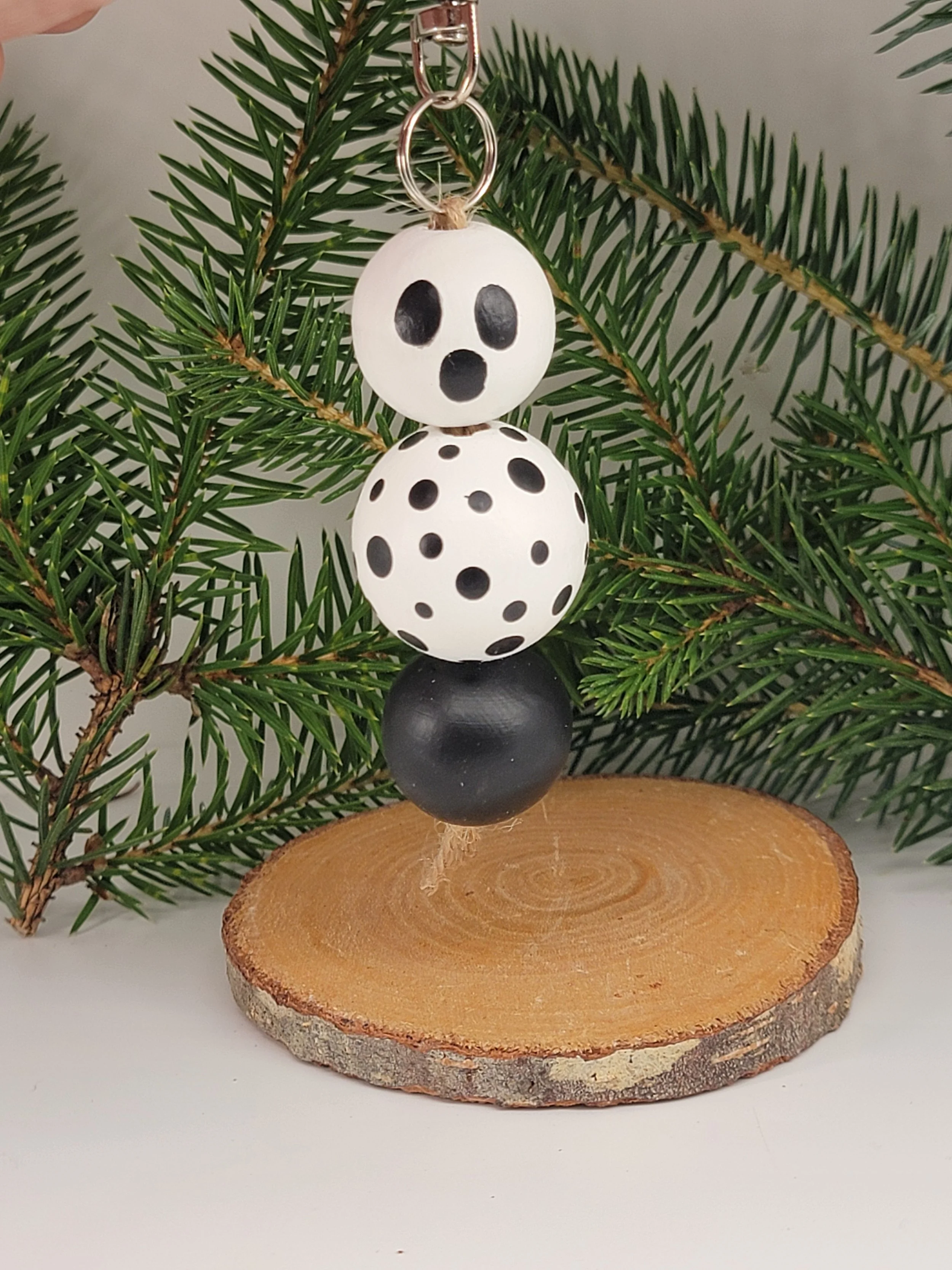 Hand-Painted Spooky Ghost Wood Bead Keychain
