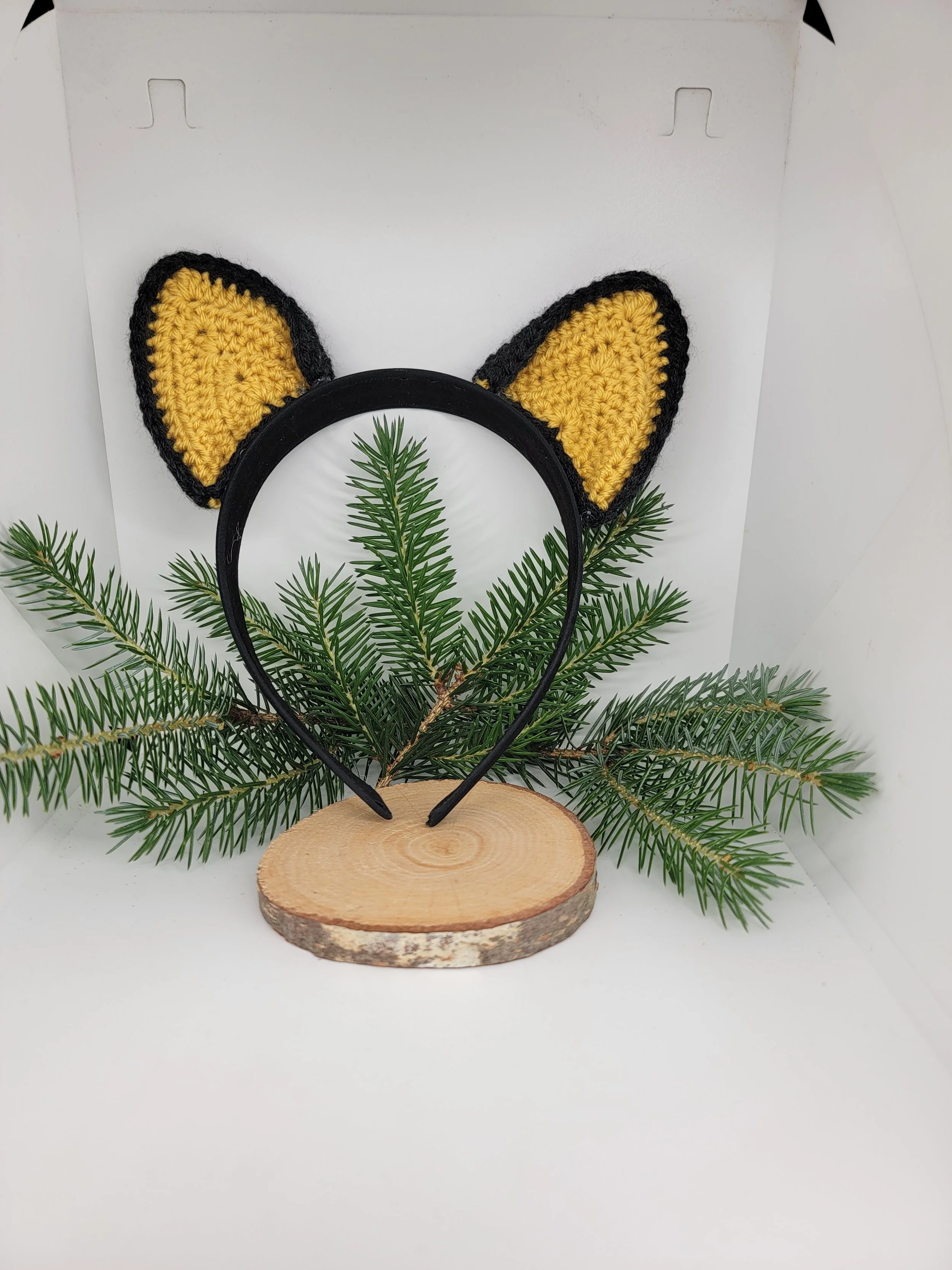 Crochet Cat Ear Headband, Handmade Black & Gold Cat Ears, Fun Hair Accessory