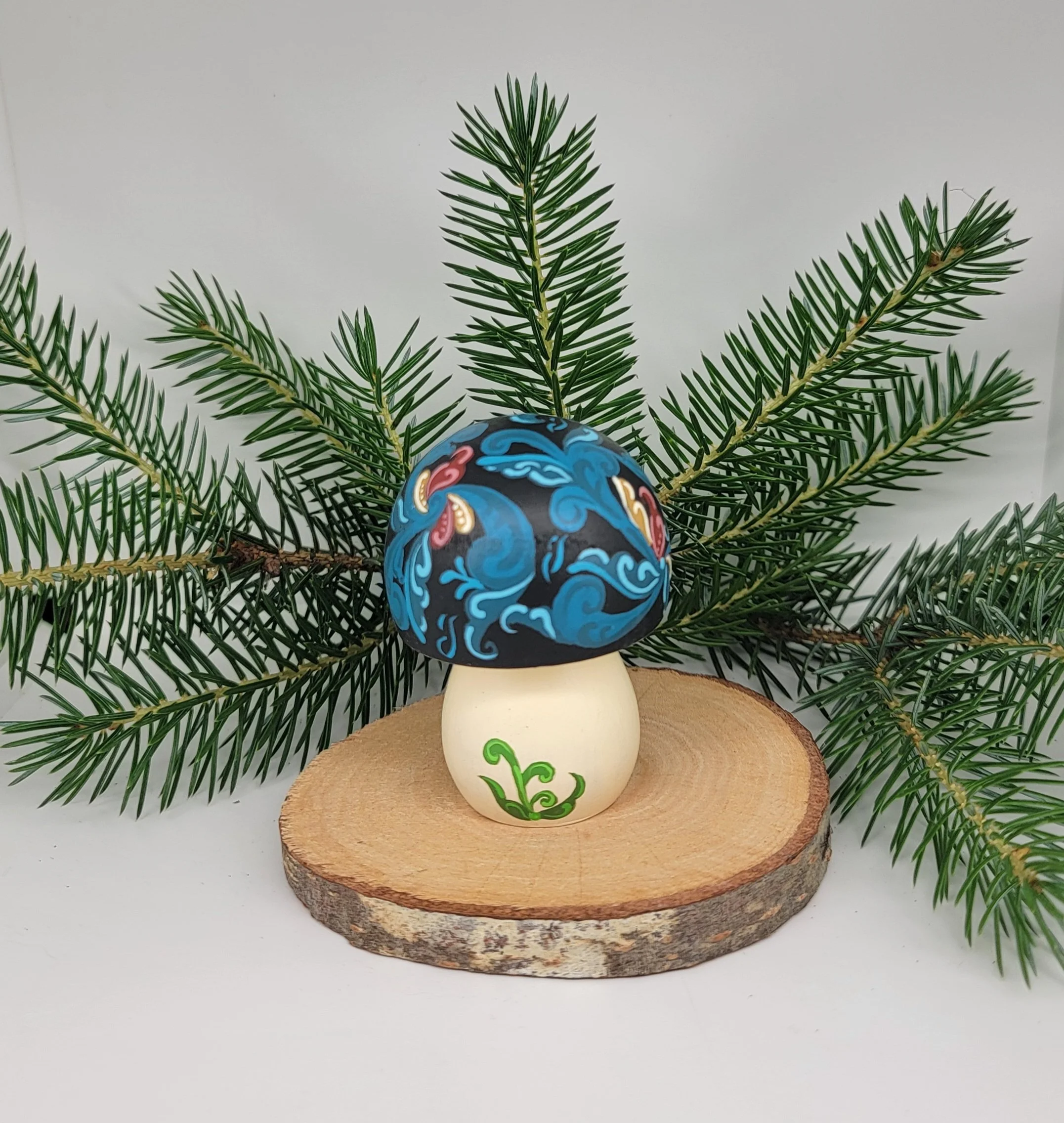 Hand-Painted Wooden Mushroom | Norwegian Rosemaling Decor | Handmade Woodland Display