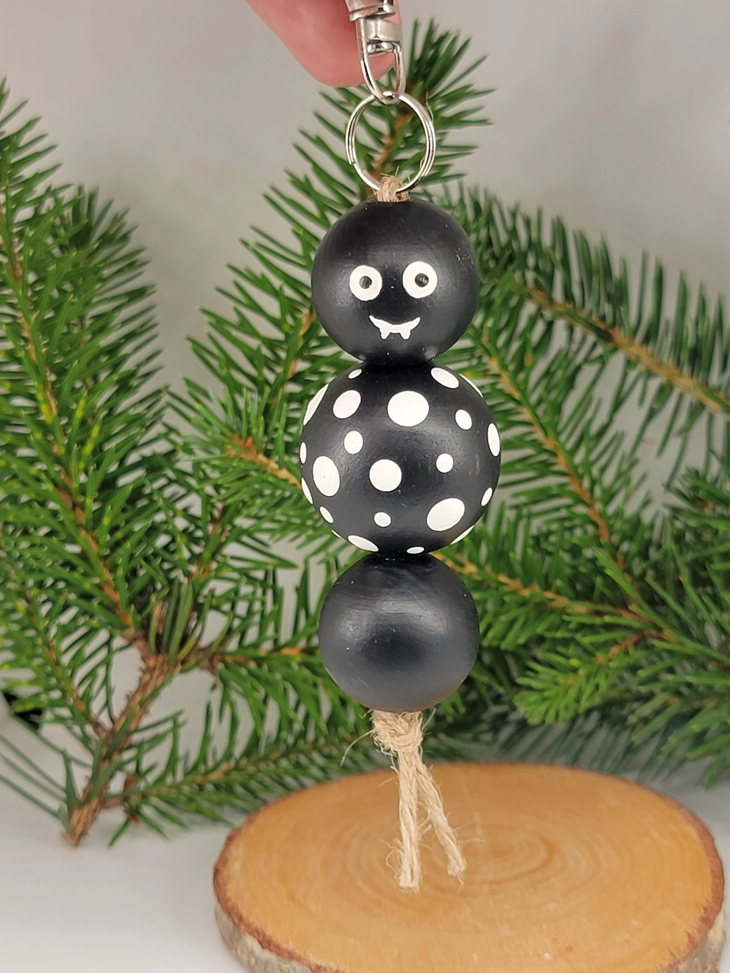 Cute Vampire Keychain – Hand Painted Black & White Wooden Bead Halloween Keychain