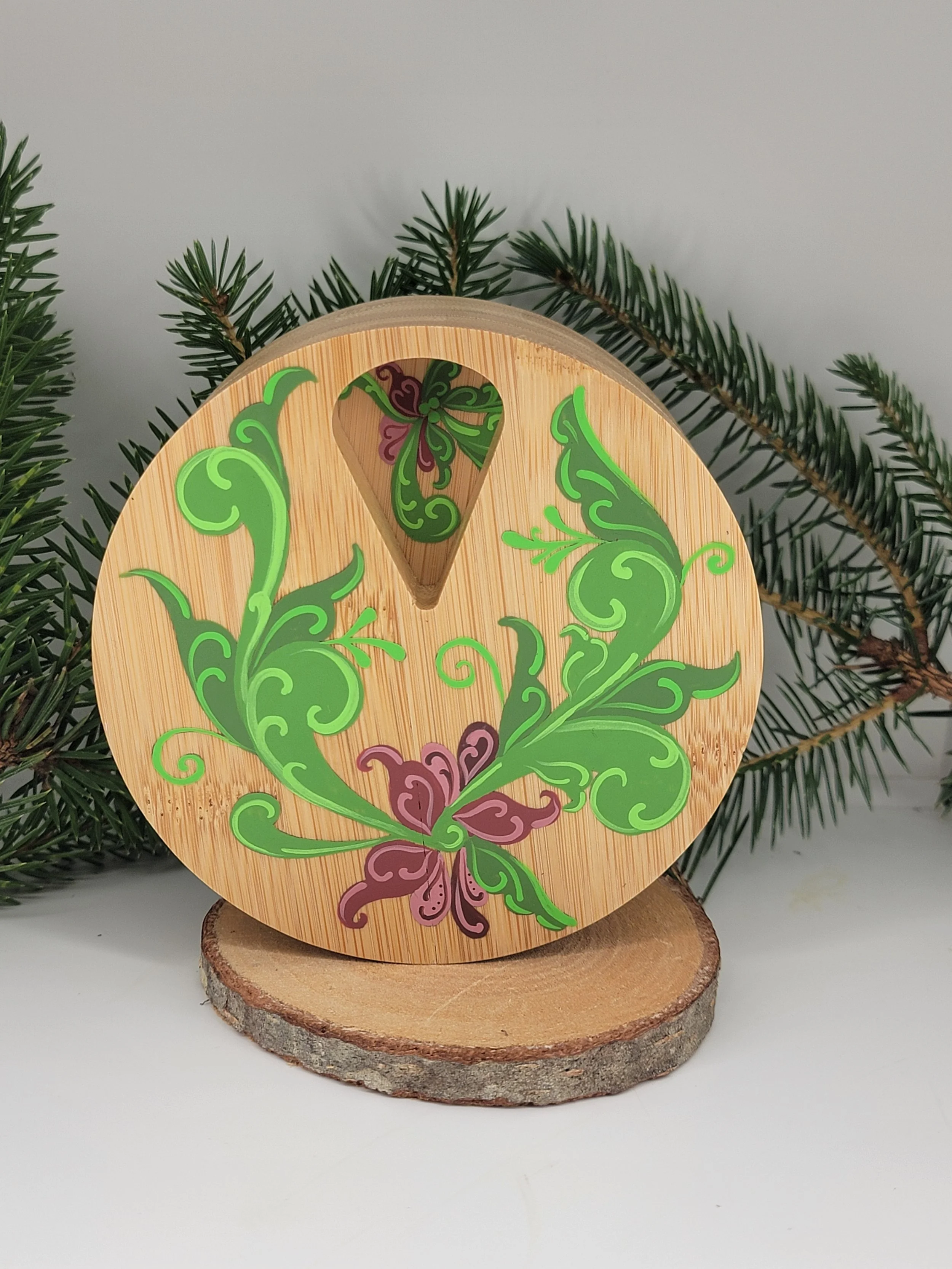 Hand-Painted Rosemaling Bamboo Weekly Pill Organizer