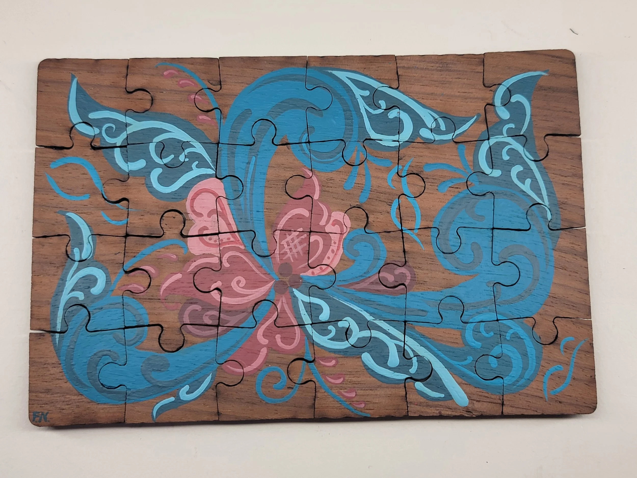 Hand-Painted Rosemaling Wood Puzzle Refrigerator Magnet