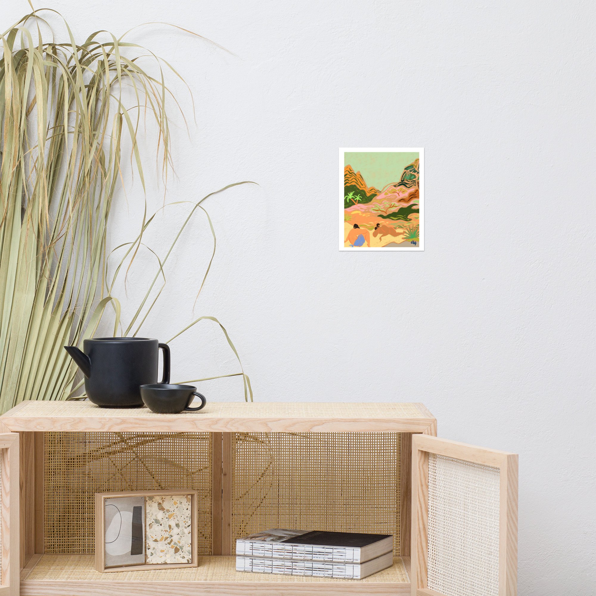 Lazy Days in Nature – A tropical-inspired art print featuring two women lounging in harmony, surrounded by lush nature.