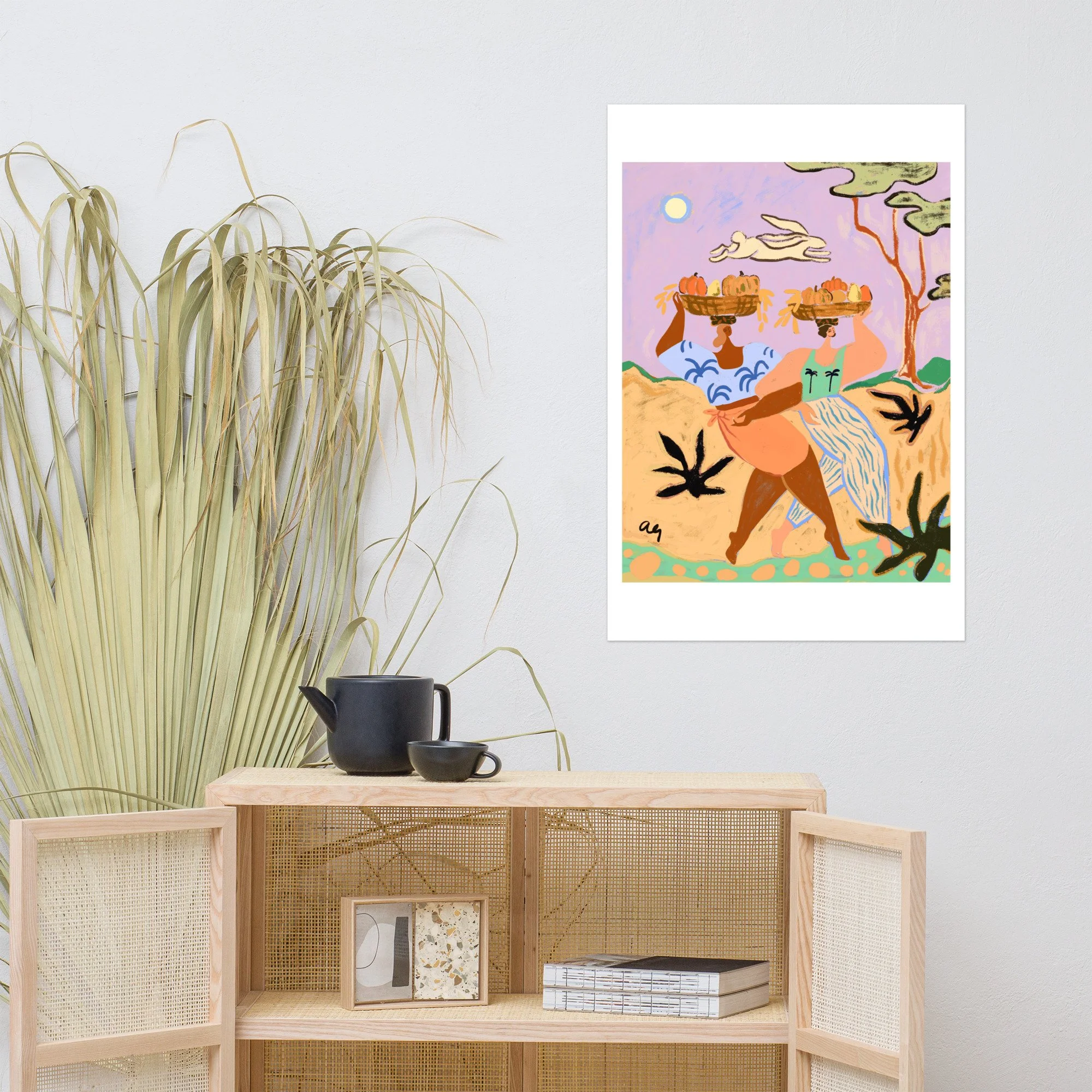 Autumn Sisters Art Print – Whimsical & Colorful Wall Art | Female