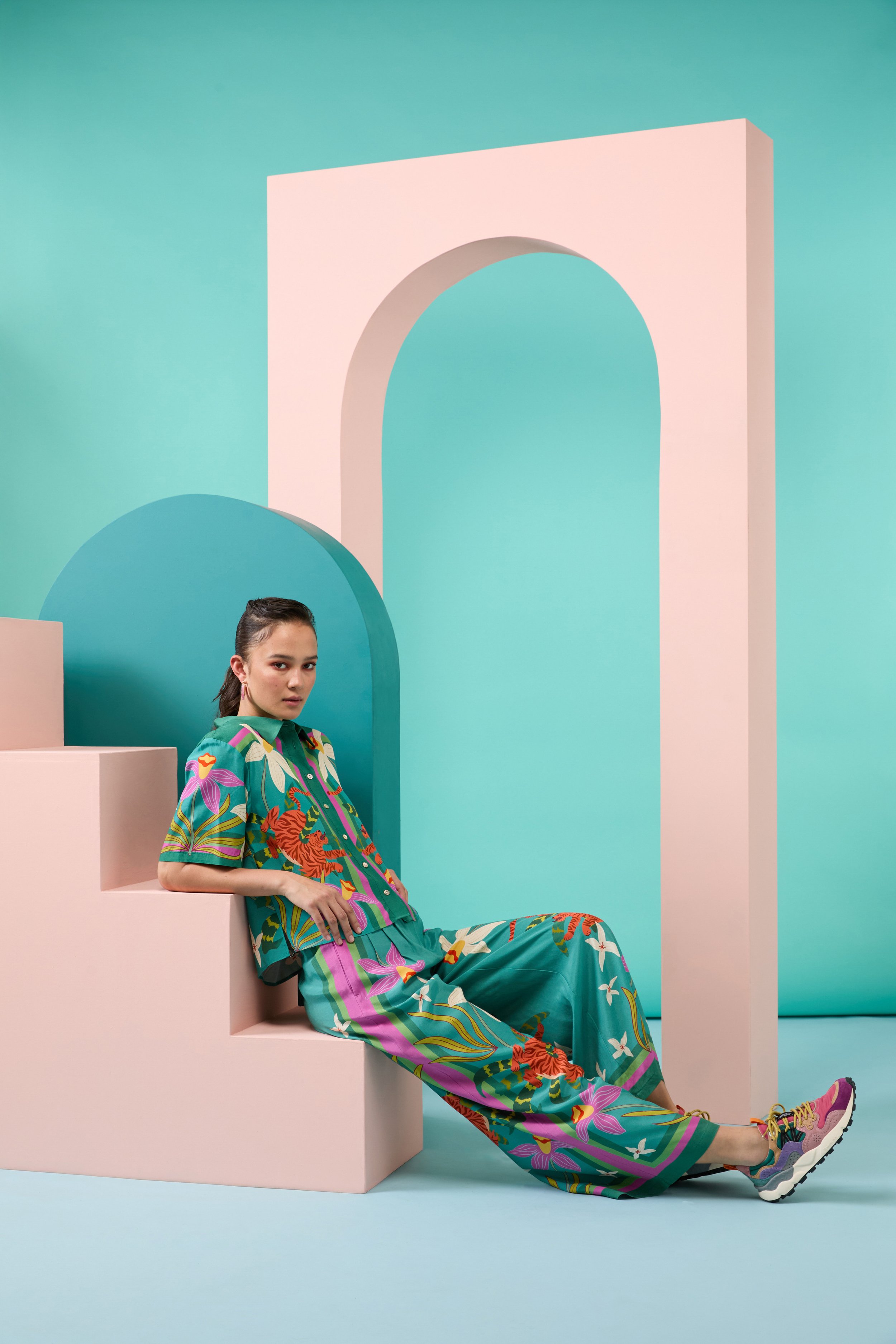 Arty Guava x Gorman collaboration featuring vibrant, joyful art inspired by movement, feminine energy, and playful expression. Colourful wearable art celebrating harmony, creativity, and connection.