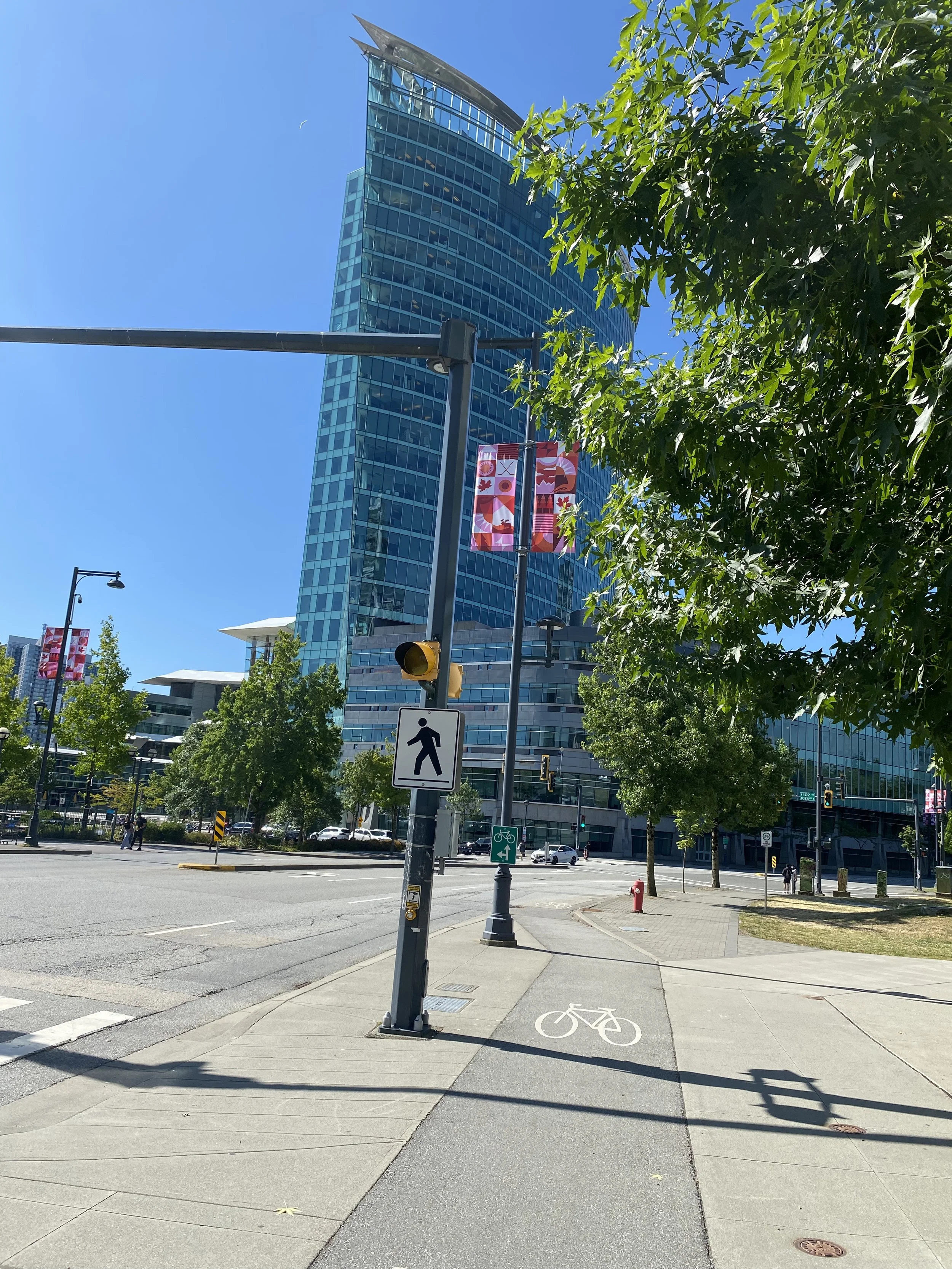 Canada Forward street banners by Arty Guava and Angie Coates in the City of Surrey, featuring vibrant colours and expressive forms celebrating diversity, inclusion, and community.