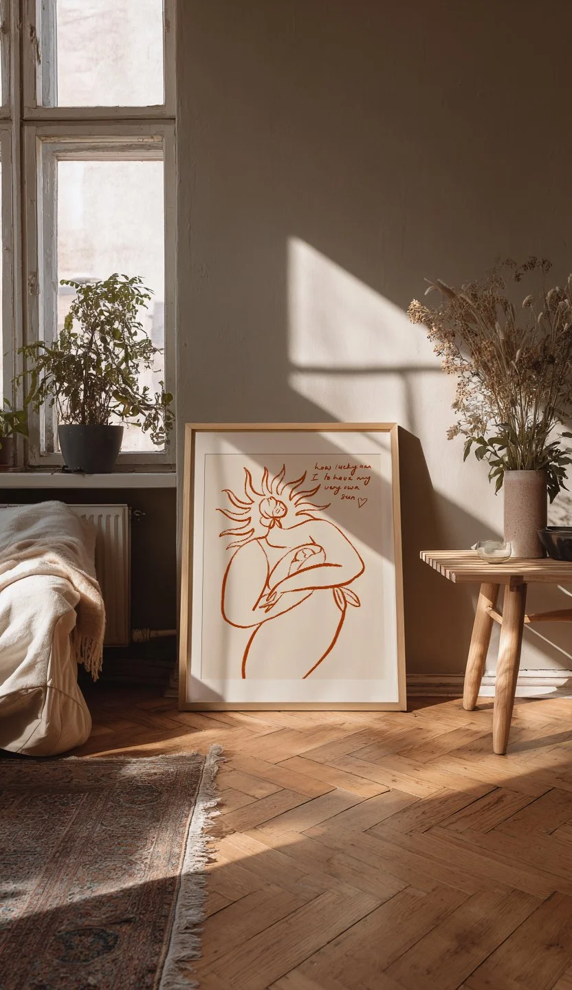 Mother and child bathed in warm sunlight, symbolising love and nurture.