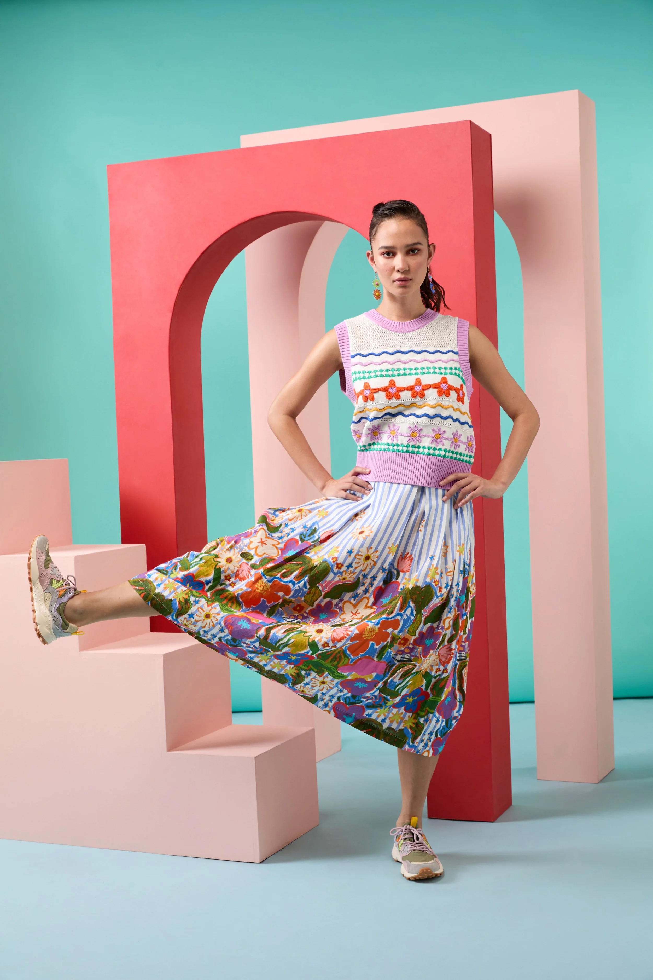 Arty Guava x Gorman collaboration featuring vibrant, joyful art inspired by movement, feminine energy, and playful expression. Colourful wearable art celebrating harmony, creativity, and connection.