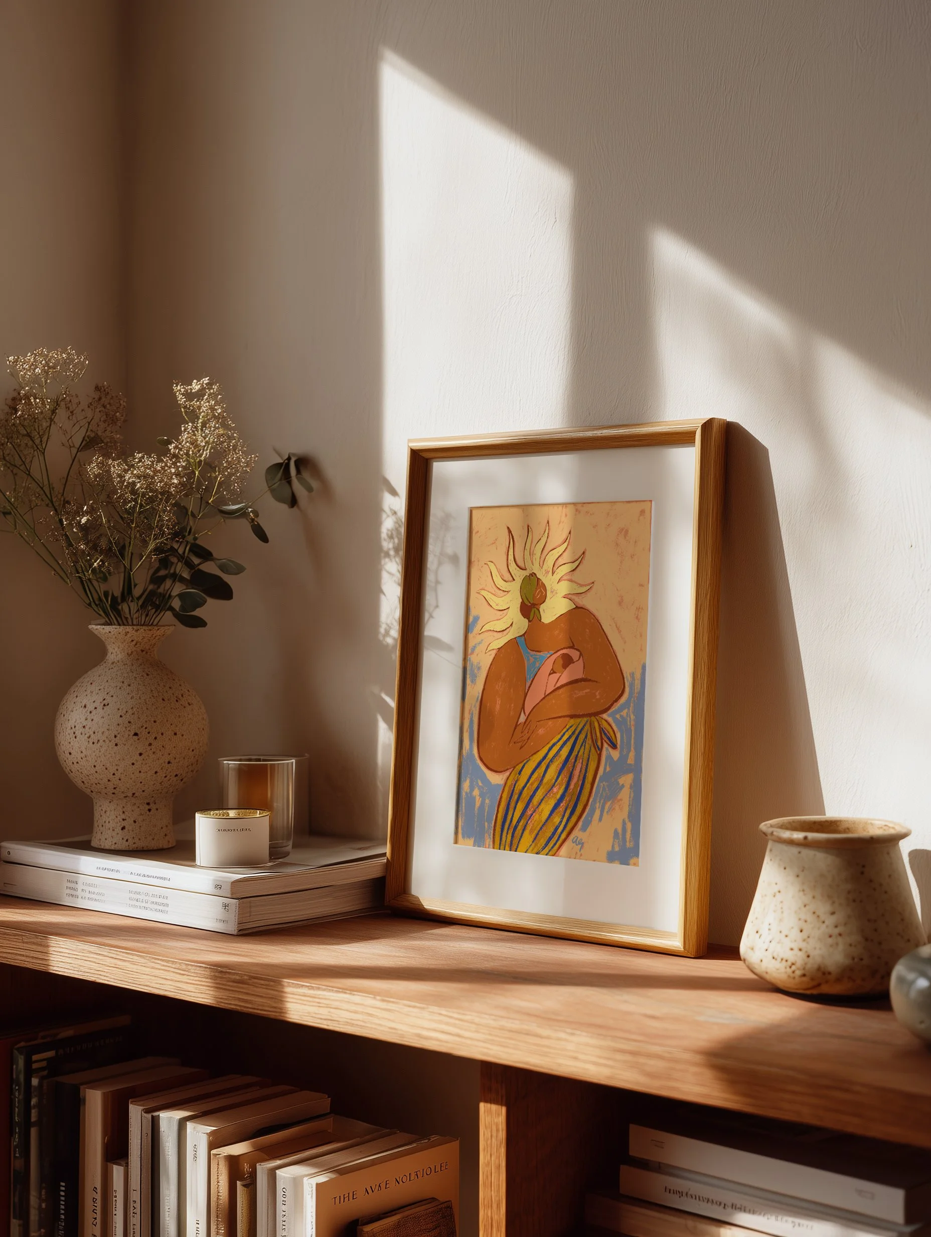 Mother and child bathed in warm sunlight, symbolising love and nurture.