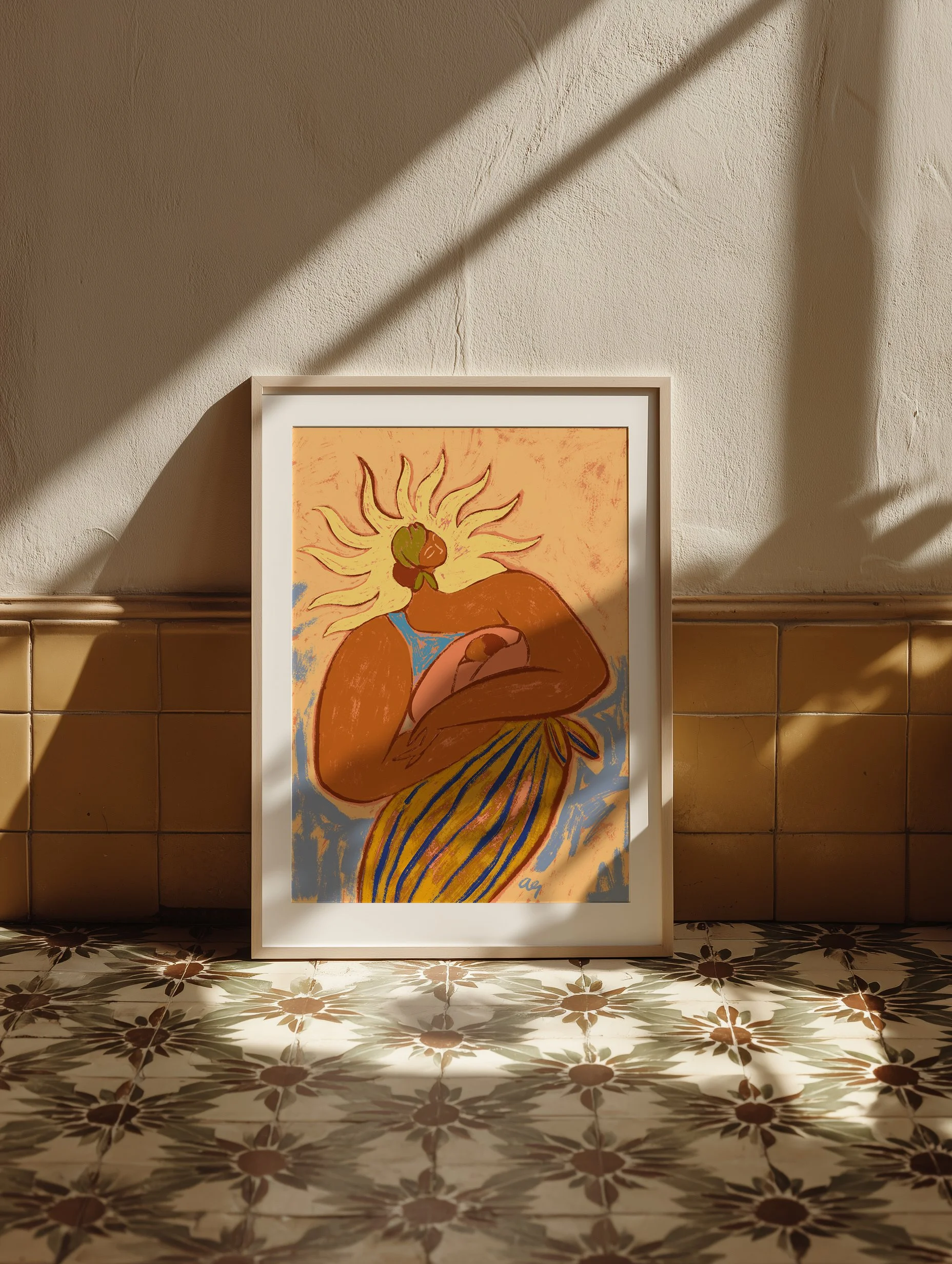 Mother and child bathed in warm sunlight, symbolising love and nurture.