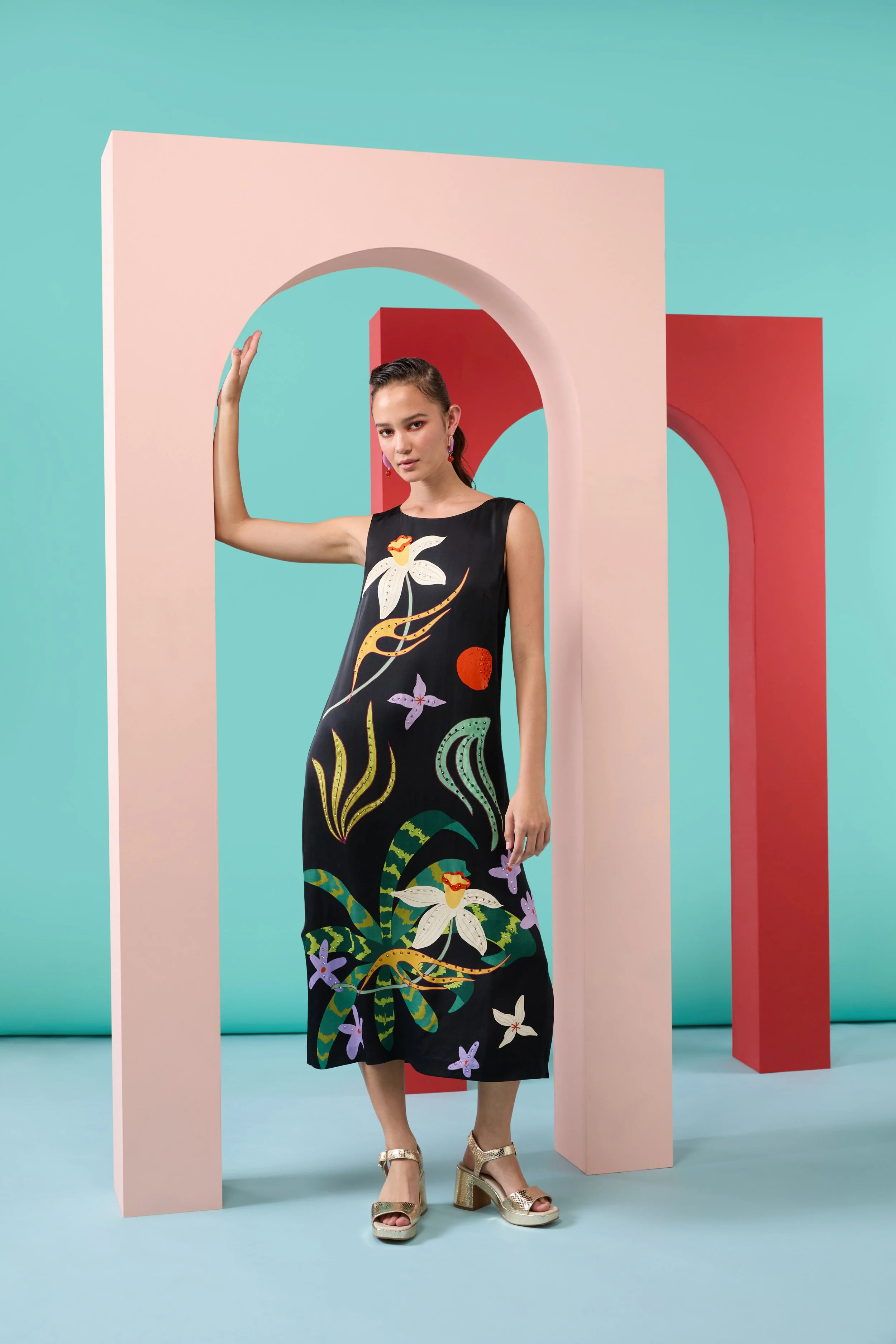 Arty Guava x Gorman collaboration featuring vibrant, joyful art inspired by movement, feminine energy, and playful expression. Colourful wearable art celebrating harmony, creativity, and connection.