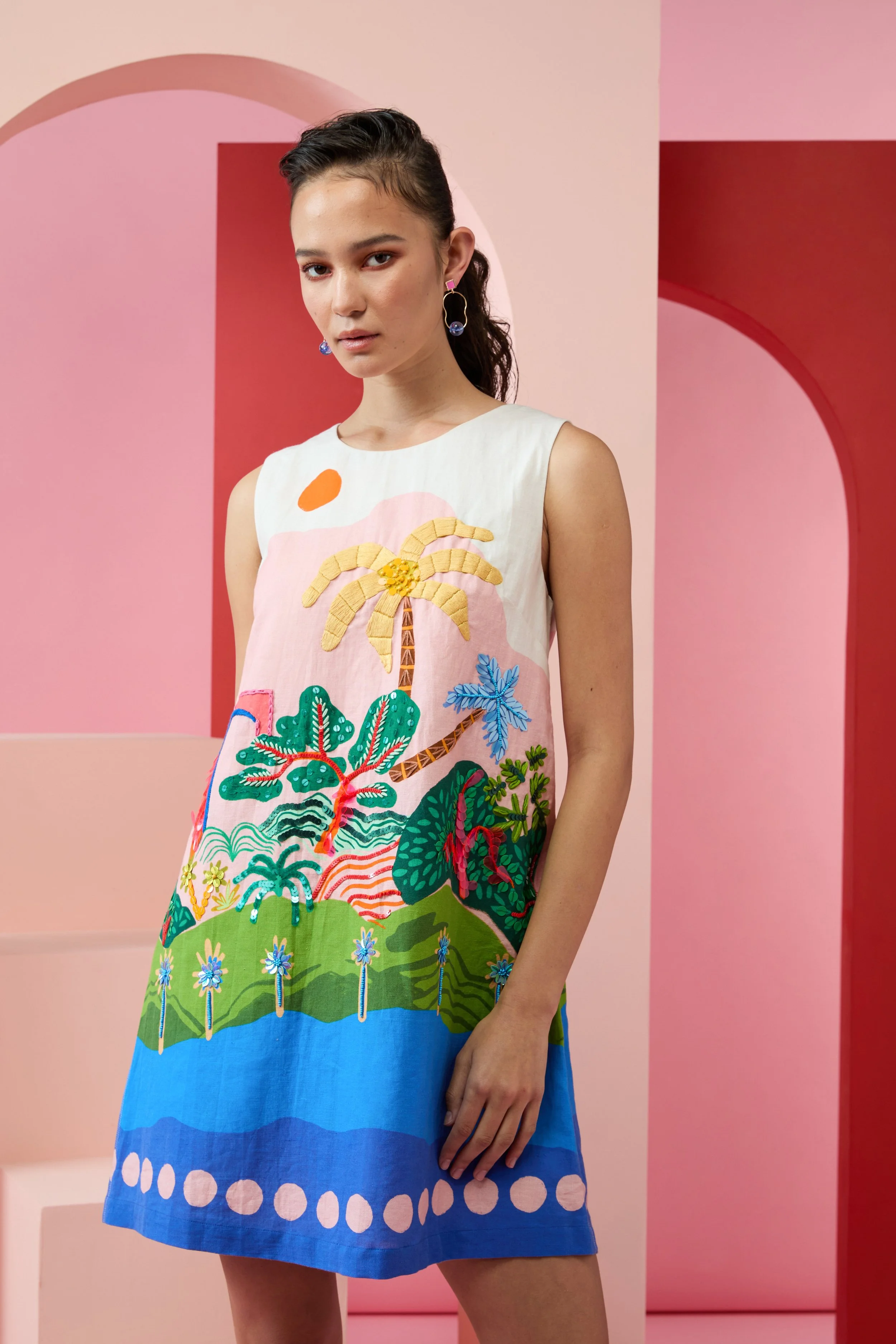 Arty Guava x Gorman collaboration featuring vibrant, joyful art inspired by movement, feminine energy, and playful expression. Colourful wearable art celebrating harmony, creativity, and connection.