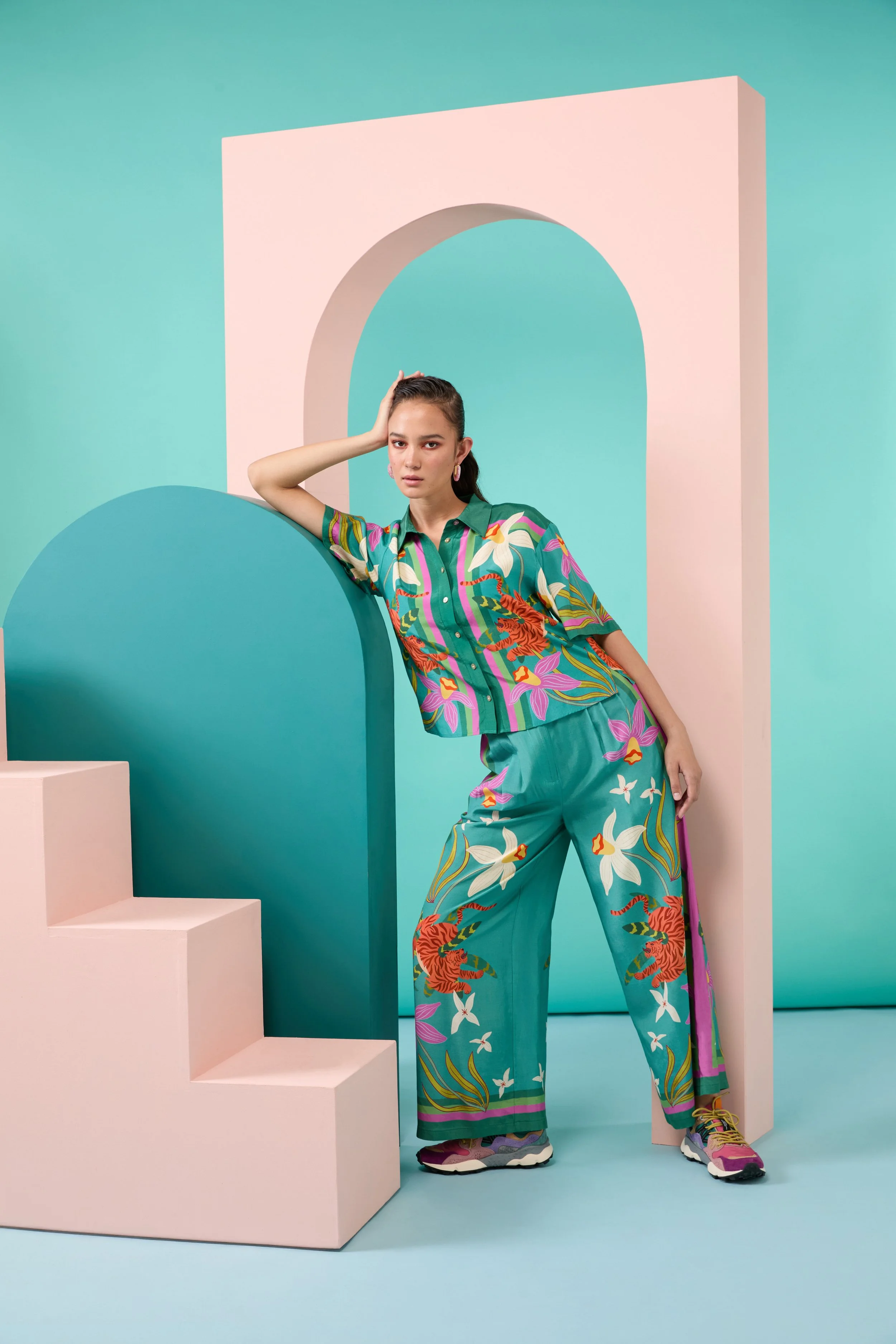 Arty Guava x Gorman collaboration featuring vibrant, joyful art inspired by movement, feminine energy, and playful expression. Colourful wearable art celebrating harmony, creativity, and connection.