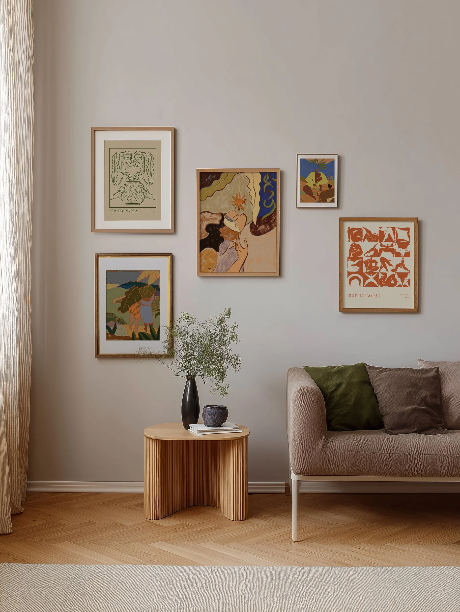 Abstract art of two women blending together, faces meeting softly.