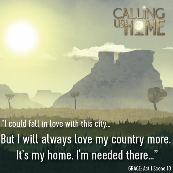 The #CallingUsHome story starts with our leading lady GRACE fleeing from war in her homeland, in Africa. After traveling across land &amp; sea, she finally lands in America. 
For many reasons, she begins to fall in love with her new &lsquo;home&rsquo