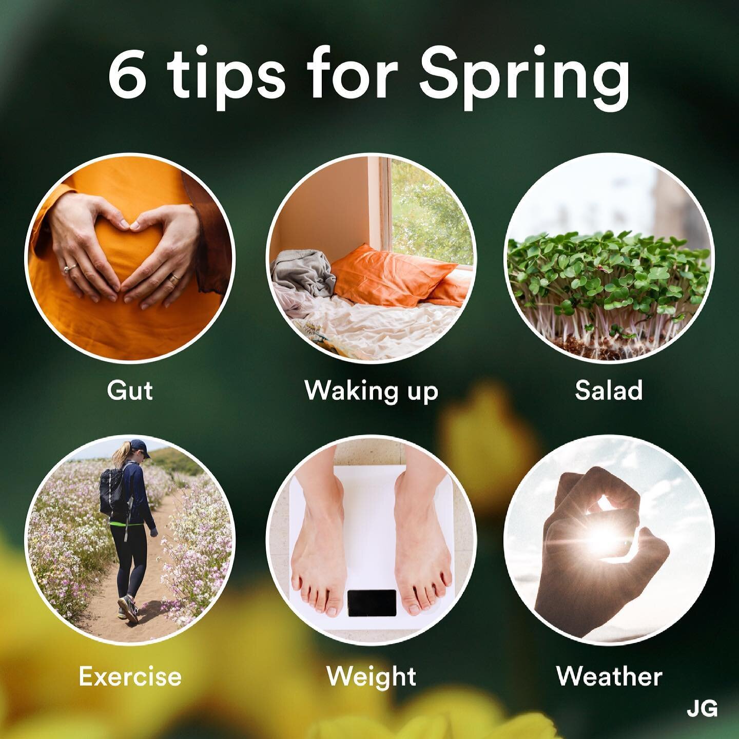 6 Take-Home Tips For Spring 🌱

1) Get up in time to have breakfast &ndash; you&rsquo;ll have a better day. 2) Spring weather is notoriously unpredictable &ndash; eat according to the actual temperature, not the calendar! 3) Grow salad leaves and spr