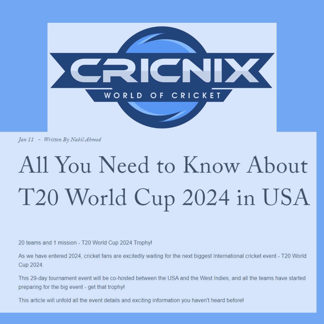 🎉🏏 Countdown to excitement! The T20 World Cup 2024 is just around the corner. With the USA hosting for the first time, witness cricket history in the making. Let the games begin!
#cricketlovers #cricket #cricketworldcup #cricketfever #cricketfans #
