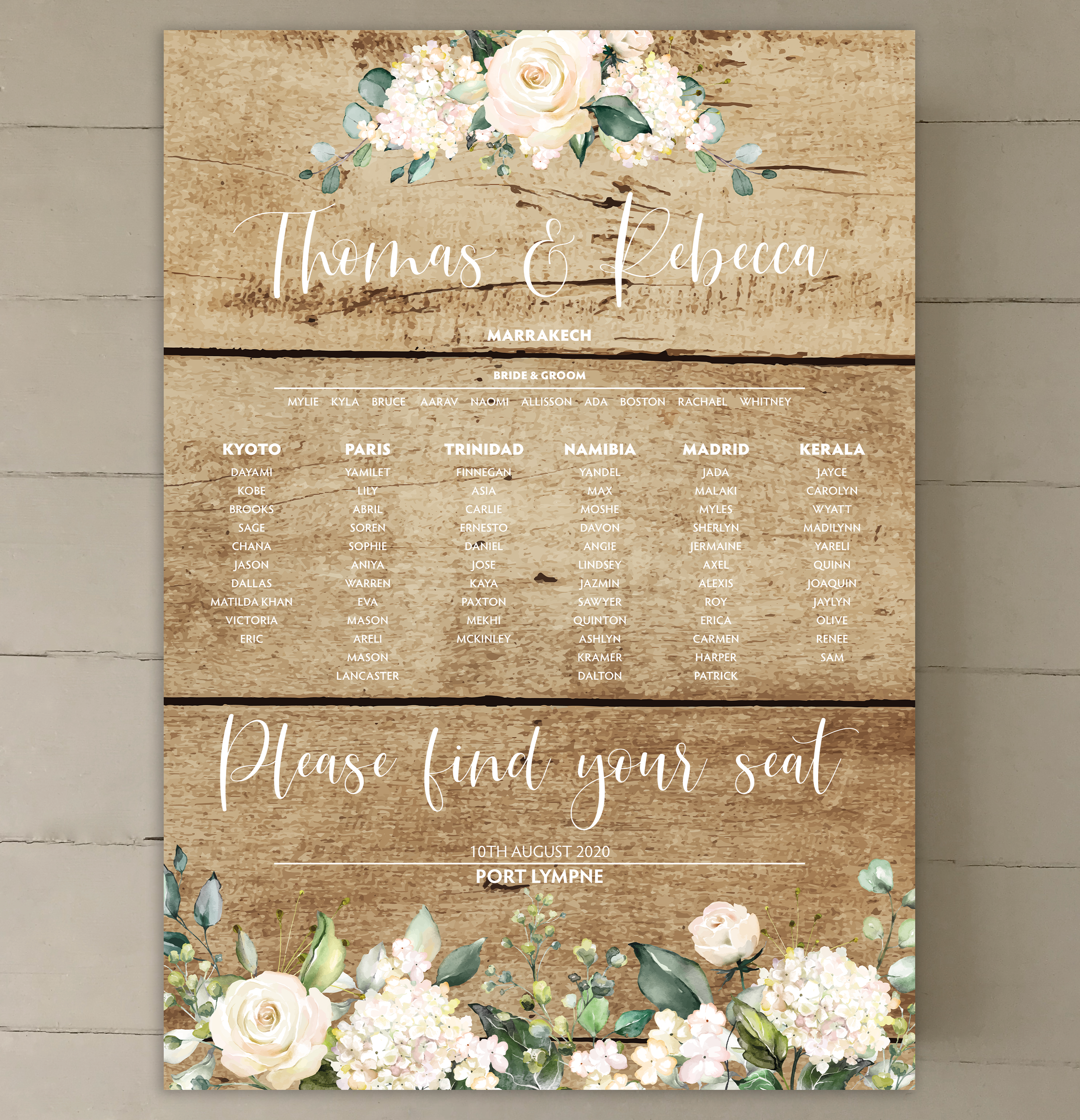 Wedding Sign Poster Print Rustic Floral Wood All Family No Seating Plan 