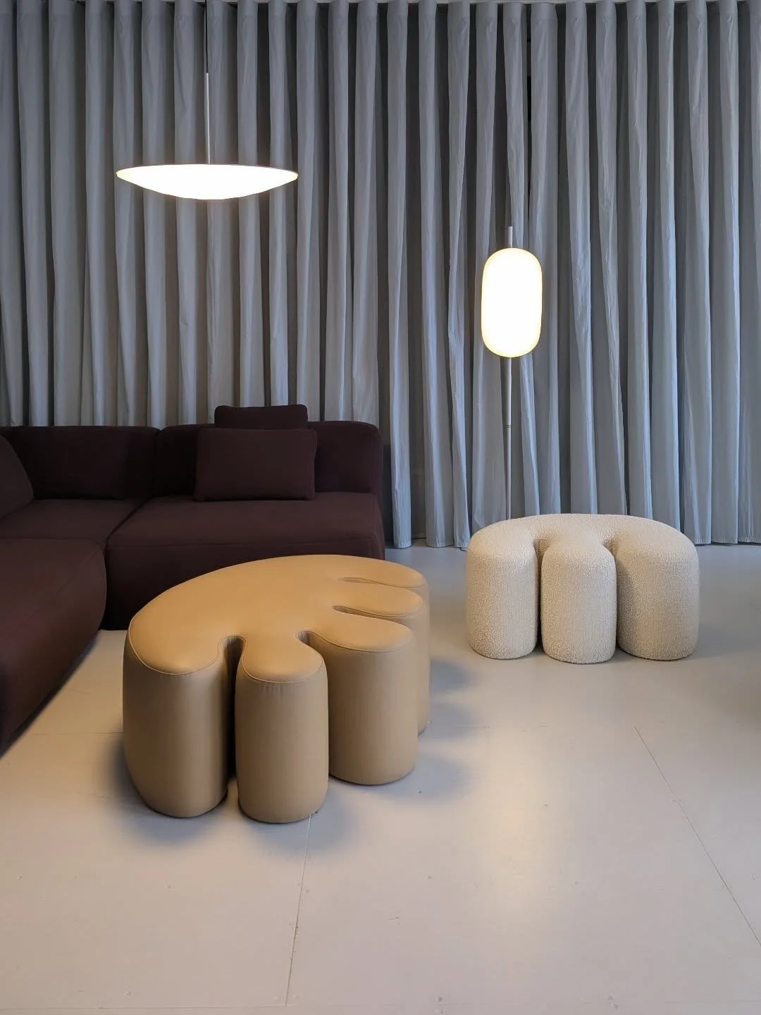 Sneak peek of FUTURE FOCUS 
Late night preview tonight from 6pm
RSVP via link in the bio.

Image featuring 
Great sofa designed by @philippemalouin and Palma poufs designed by @kushedamensah for @hem 

Lighting designed by @mars_bymars for @ago_light