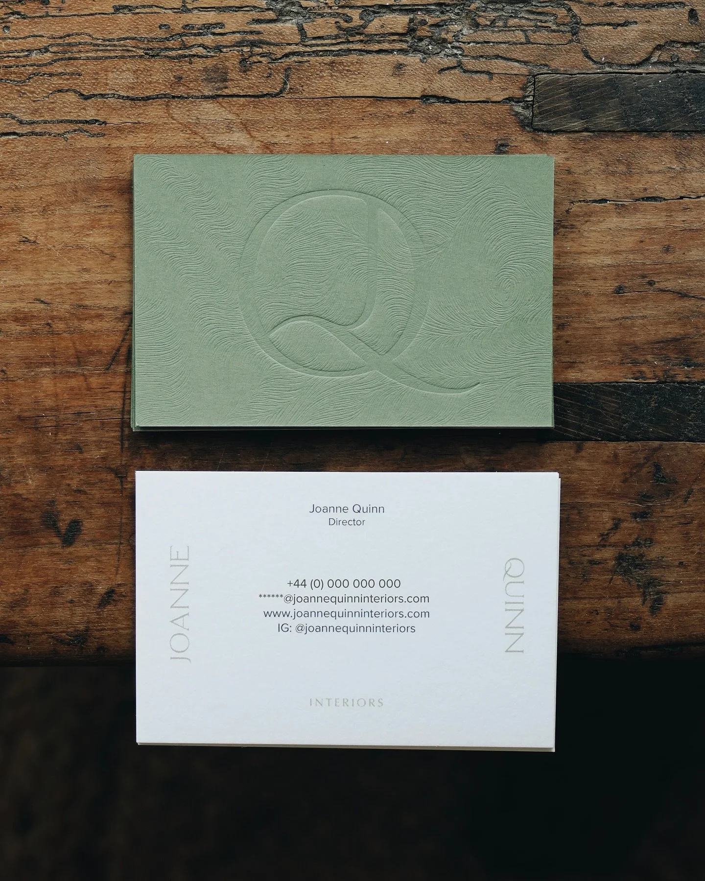 Business cards for @joannequinninteriors as part of a wider branding project - using @colorplan_papers 540gsm Silkweave Emboss. Print by @dayfoldgroup