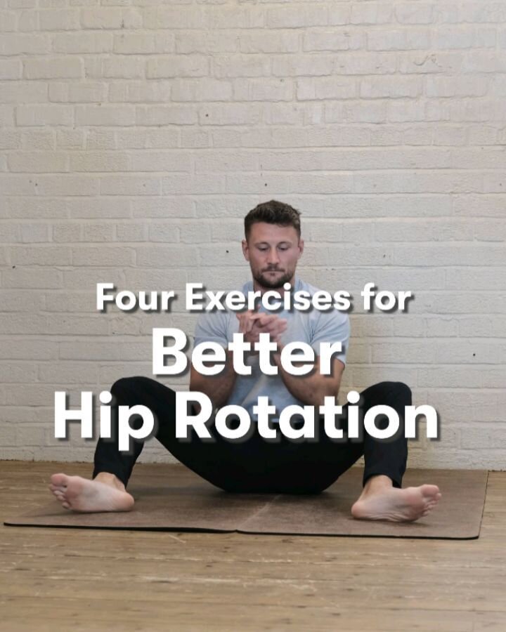 Four exercises to improve hip rotation.

1. PRI 90-90 Hip Lift - although this doesn't seem like it will have an impact on hip rotation, when a pelvis moves forward into an anterior tilt, it'll lose rotation. Hence, bringing the pelvis back using the