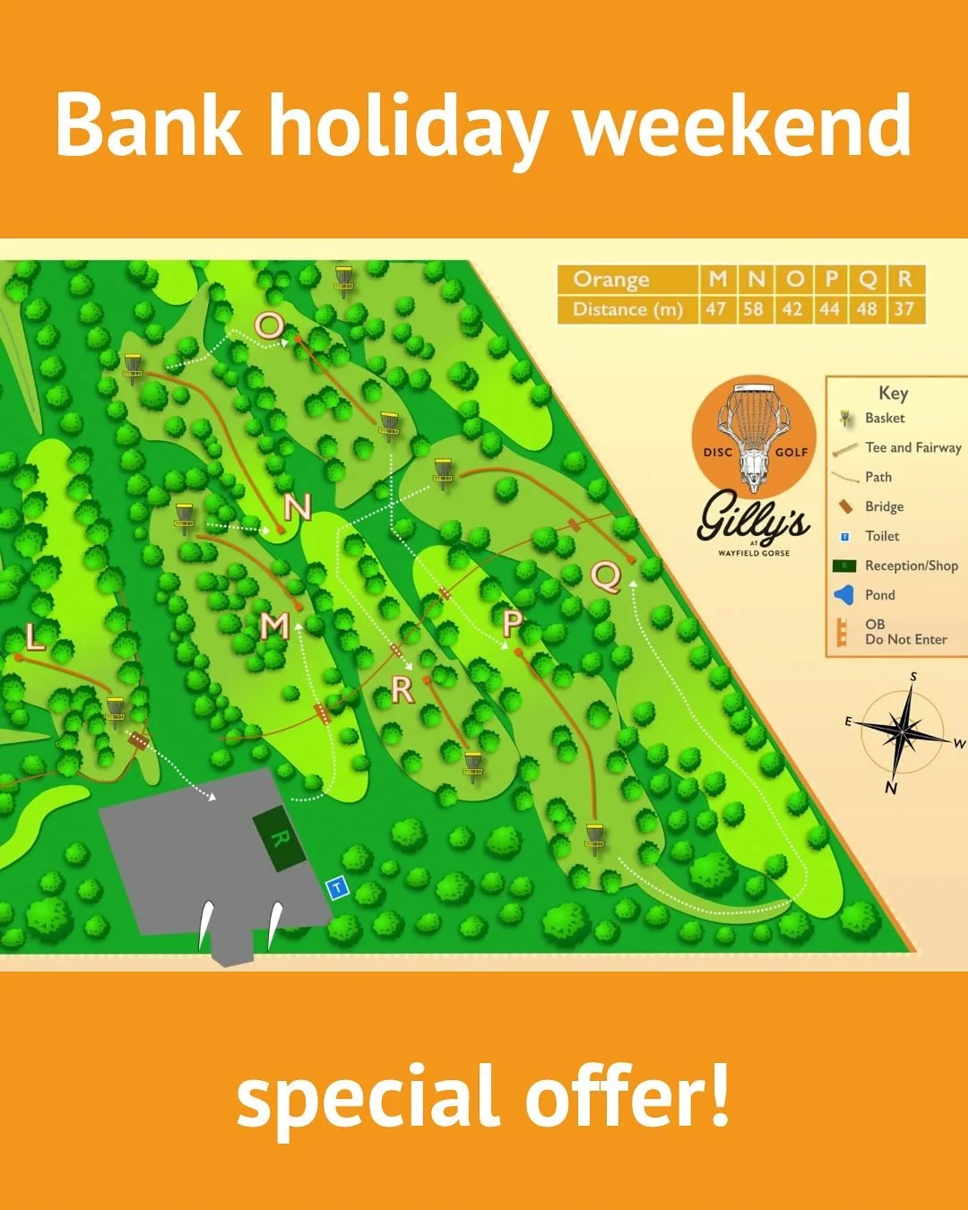 Enjoy 6 extra holes for FREE this bank holiday weekend 🥳🥏!

Book to play our Orange course of 12 holes and get the NEW 6 hole add on completely FREE until the end of day on Monday🤩!

Be among the first to experience the full Orange 18 🥏!

Book yo