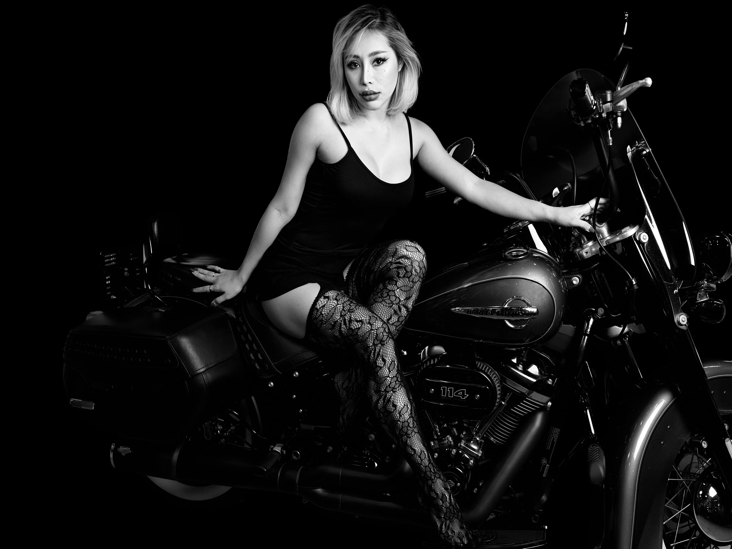 chiang mai model maam on a harley davidson