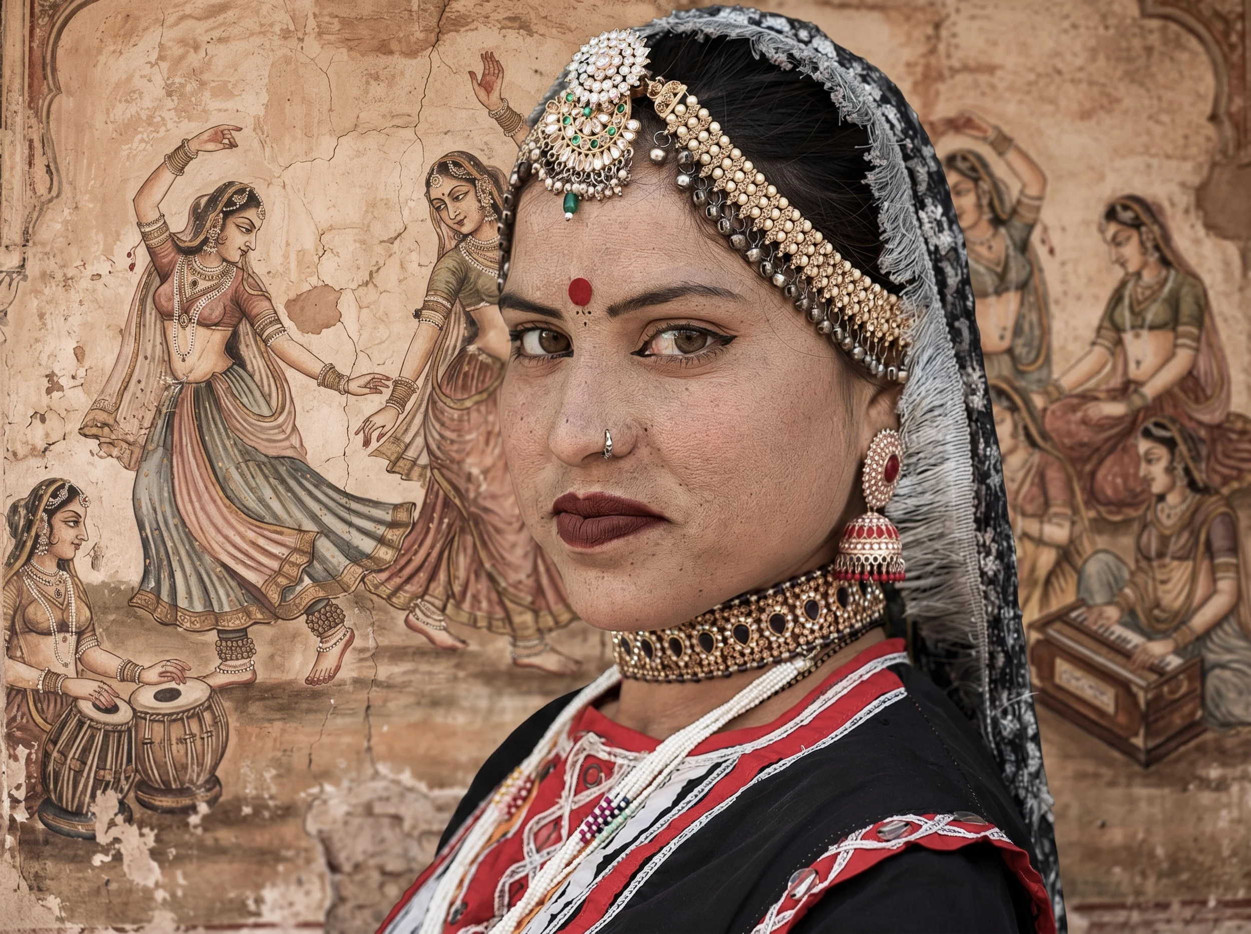 kabelia dancer with a background of dancing nautch girls