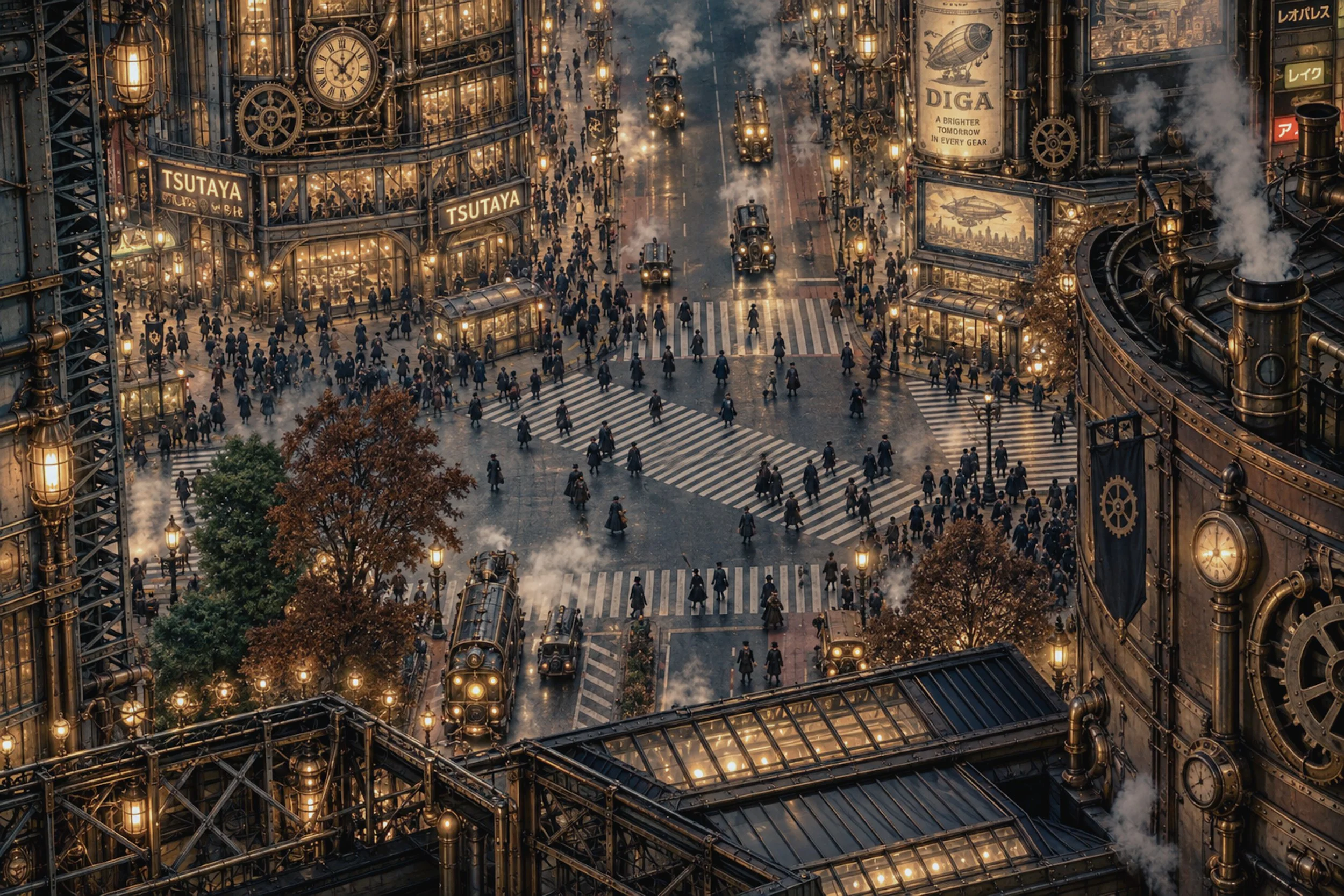 steam punk shibuya crossing , tokyo