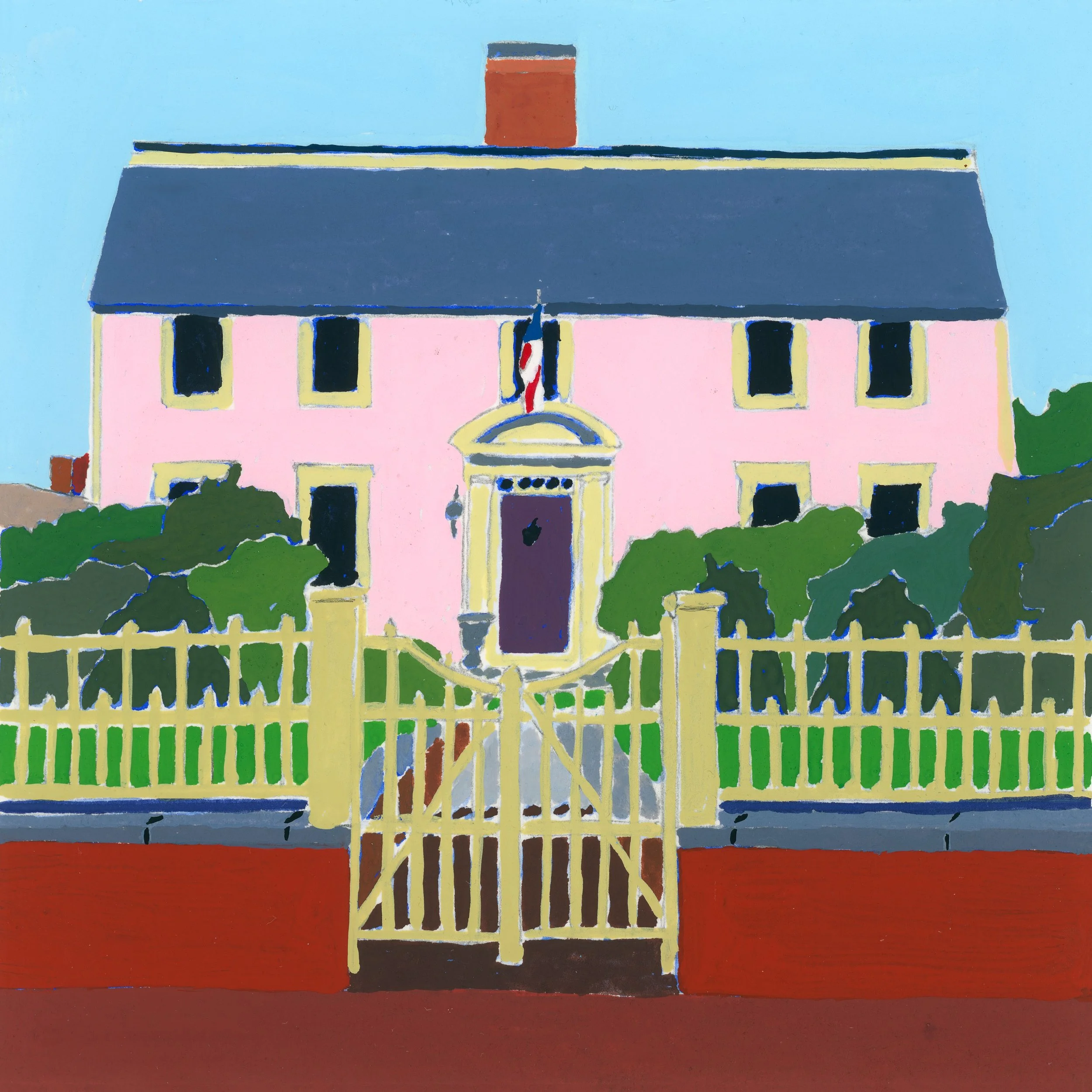 Marcy Street in Pink, Gouache on Paper, 5 inches x 5 inches